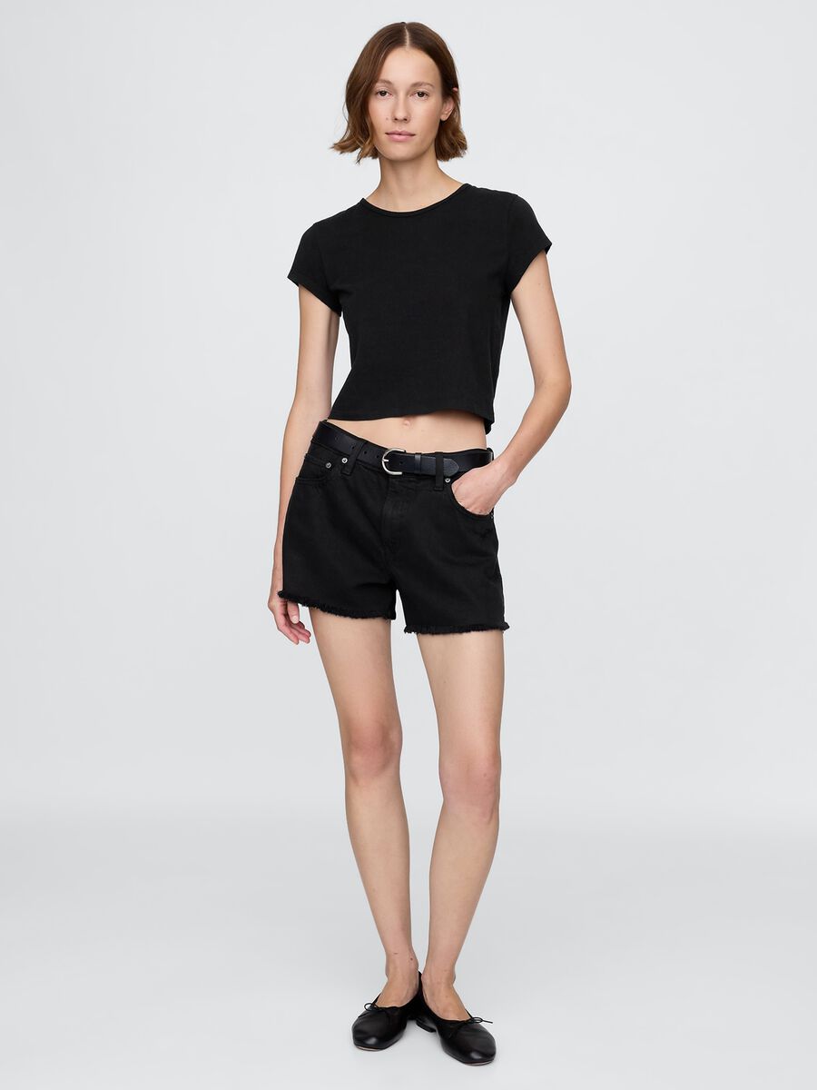 Short in denim nero con orlo sfrangiato Donna_0