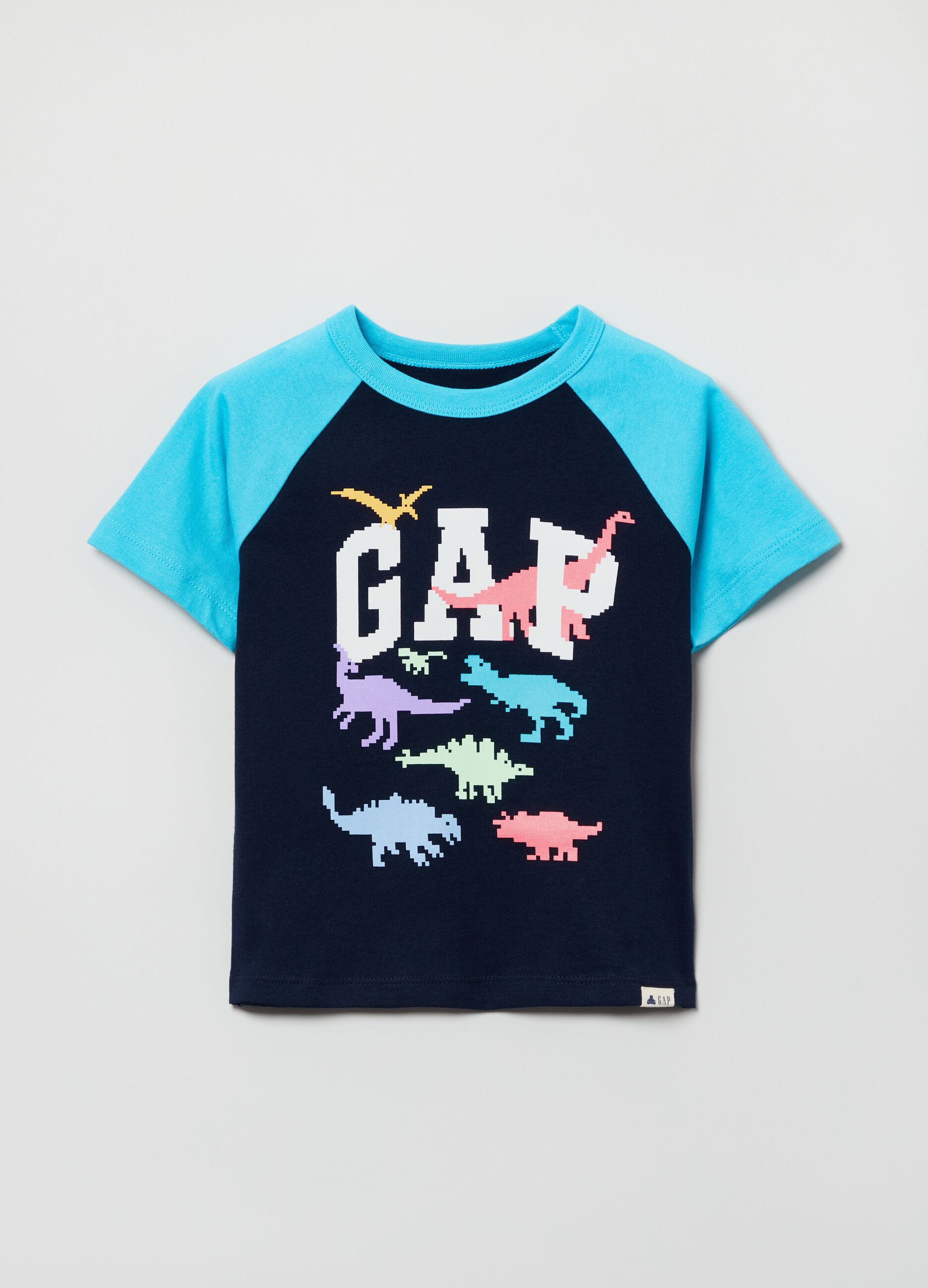Cotton T-shirt with dinosaurs and logo print