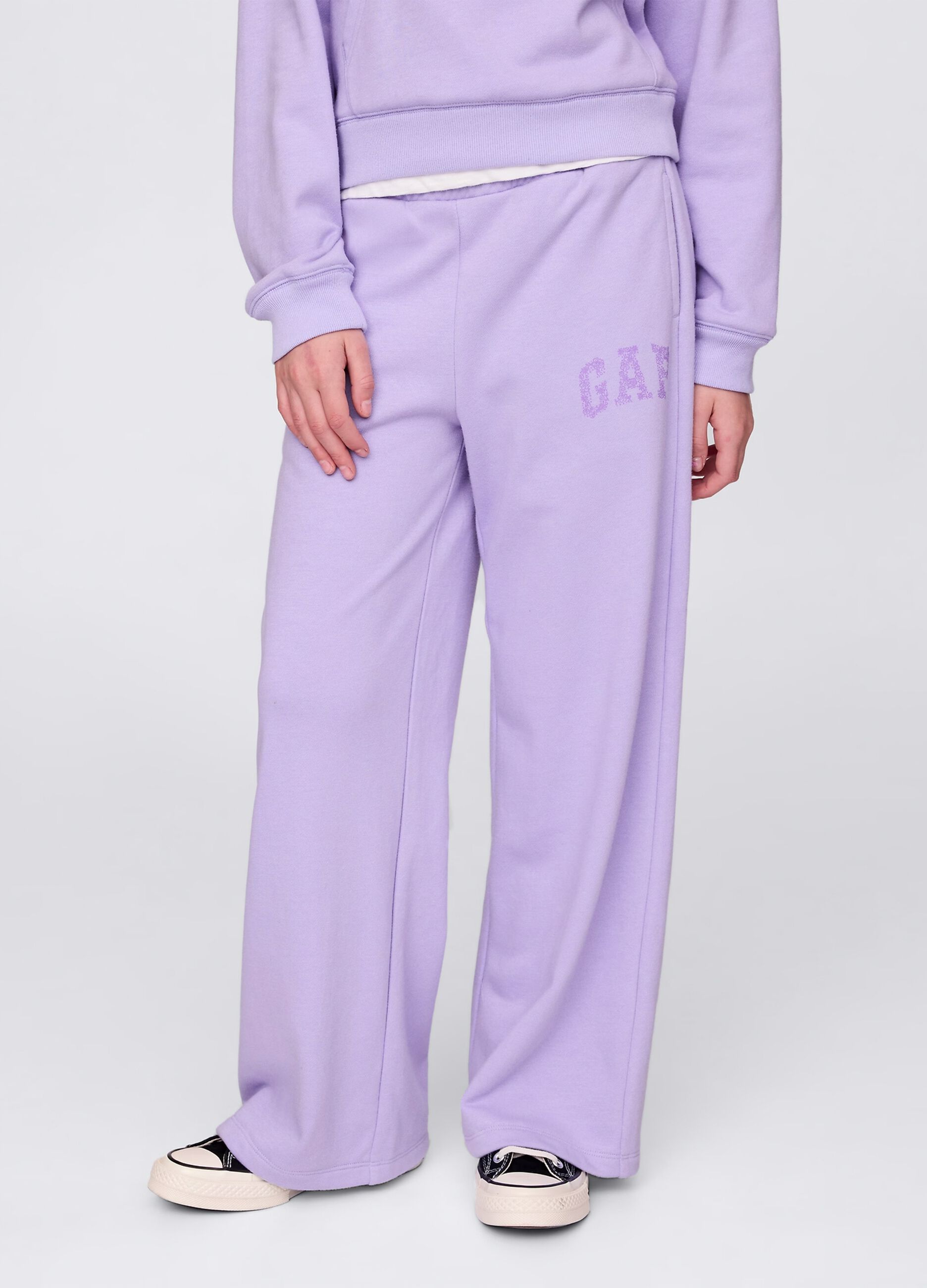 Joggers viola a gamba larga con stampa logo_1