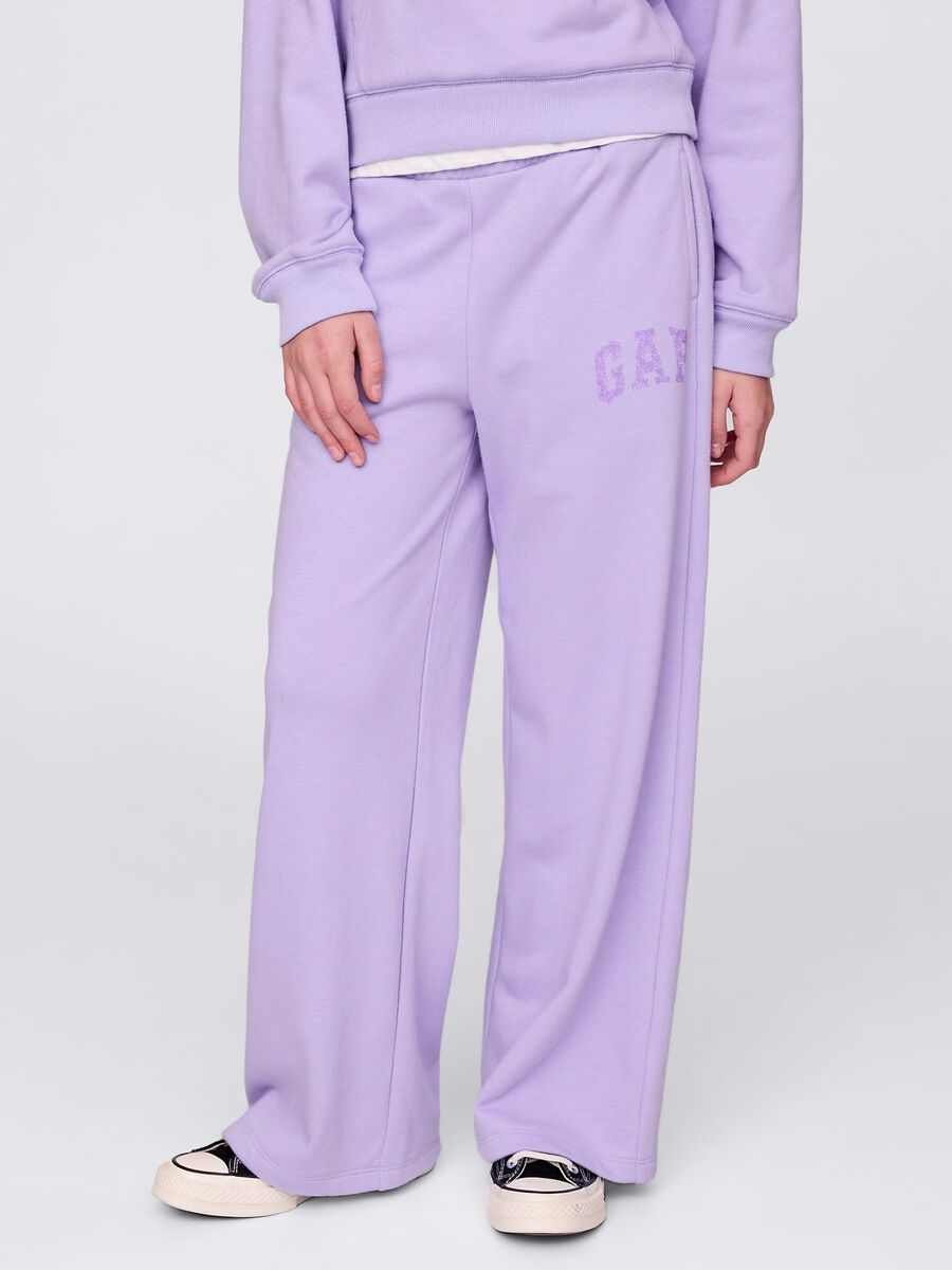 Joggers viola a gamba larga con stampa logo Bambina_1