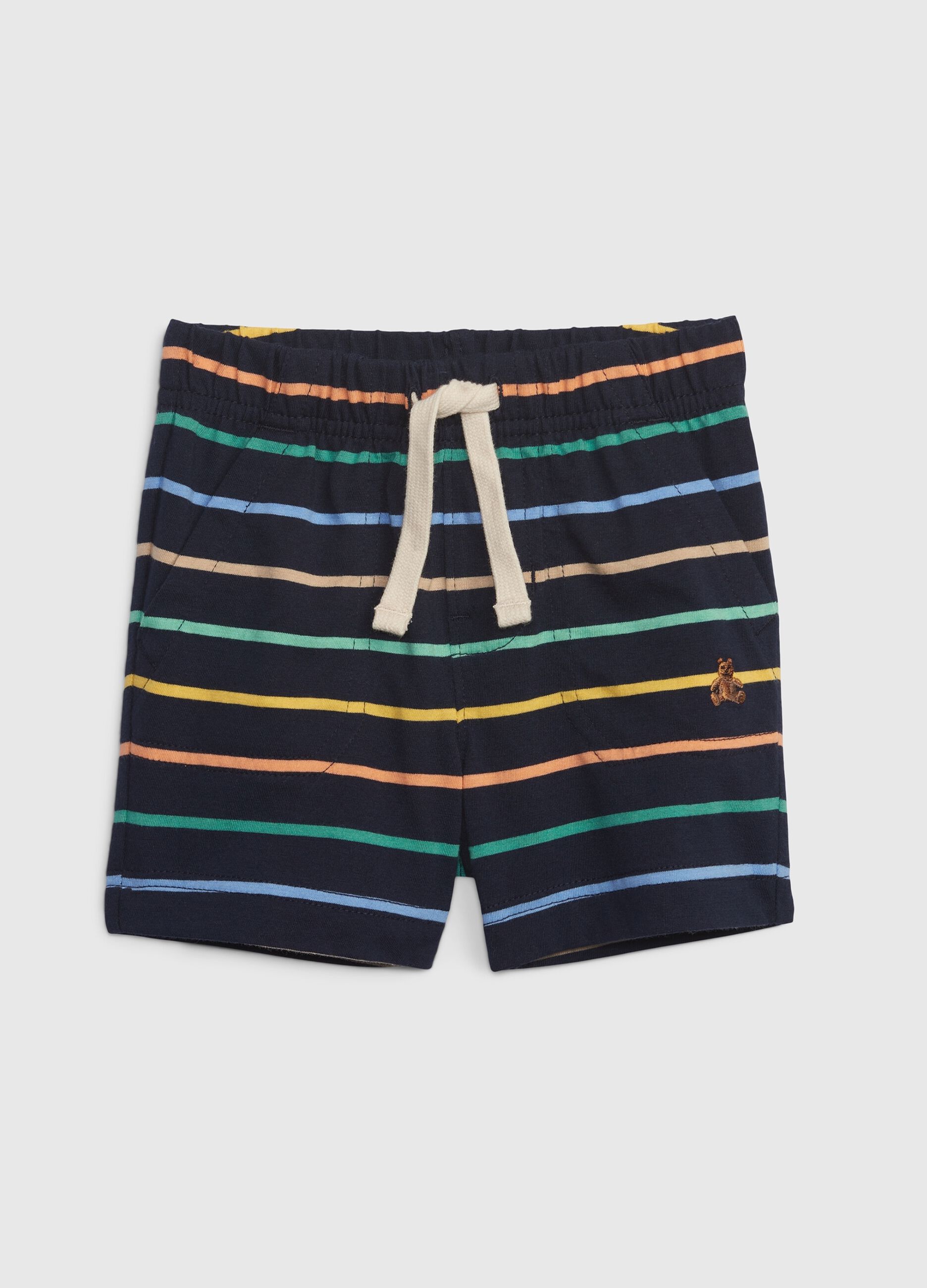 Striped cotton shorts with drawstring
