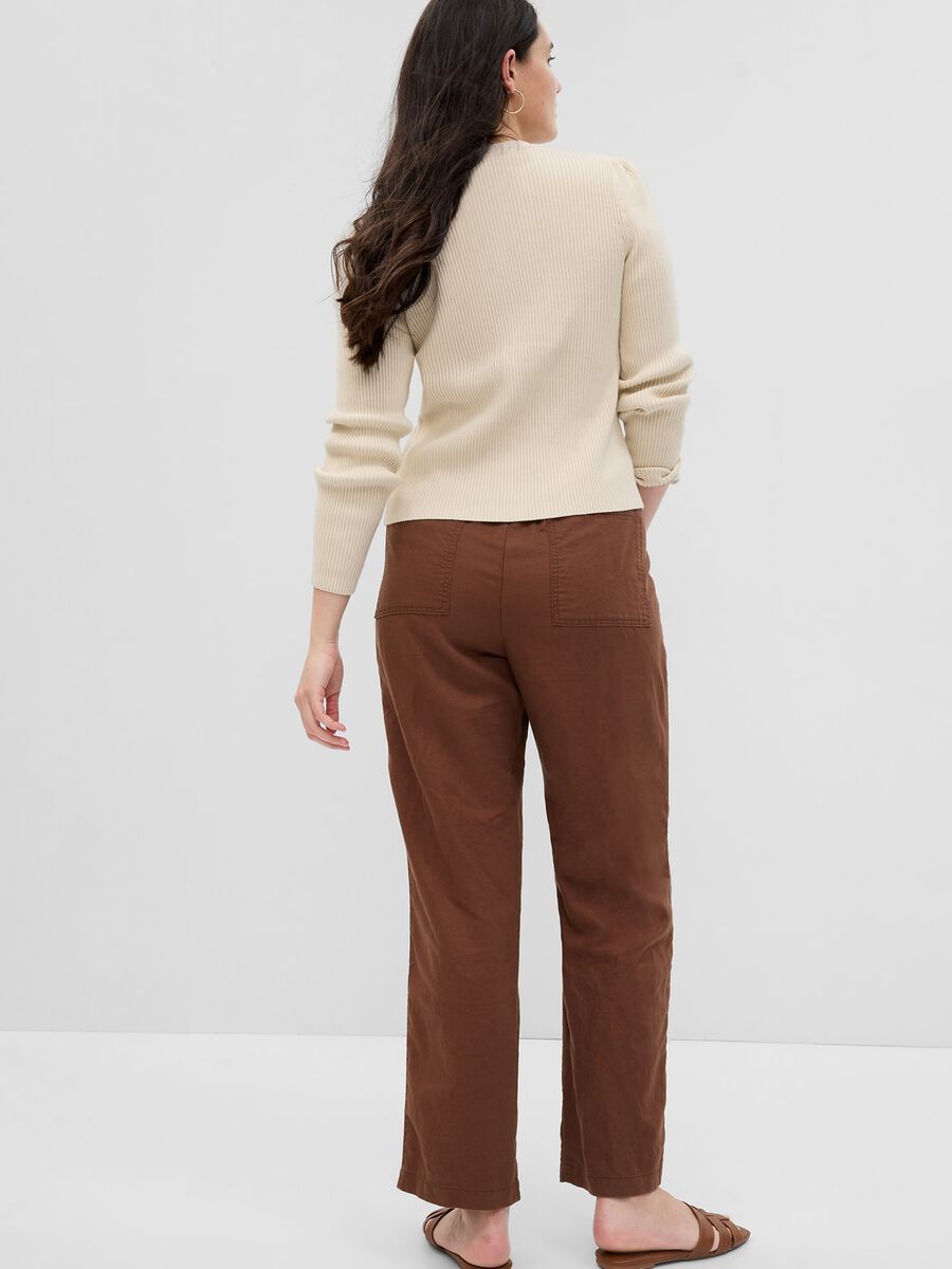 Pantaloni straight fit in lino e cotone Donna_4