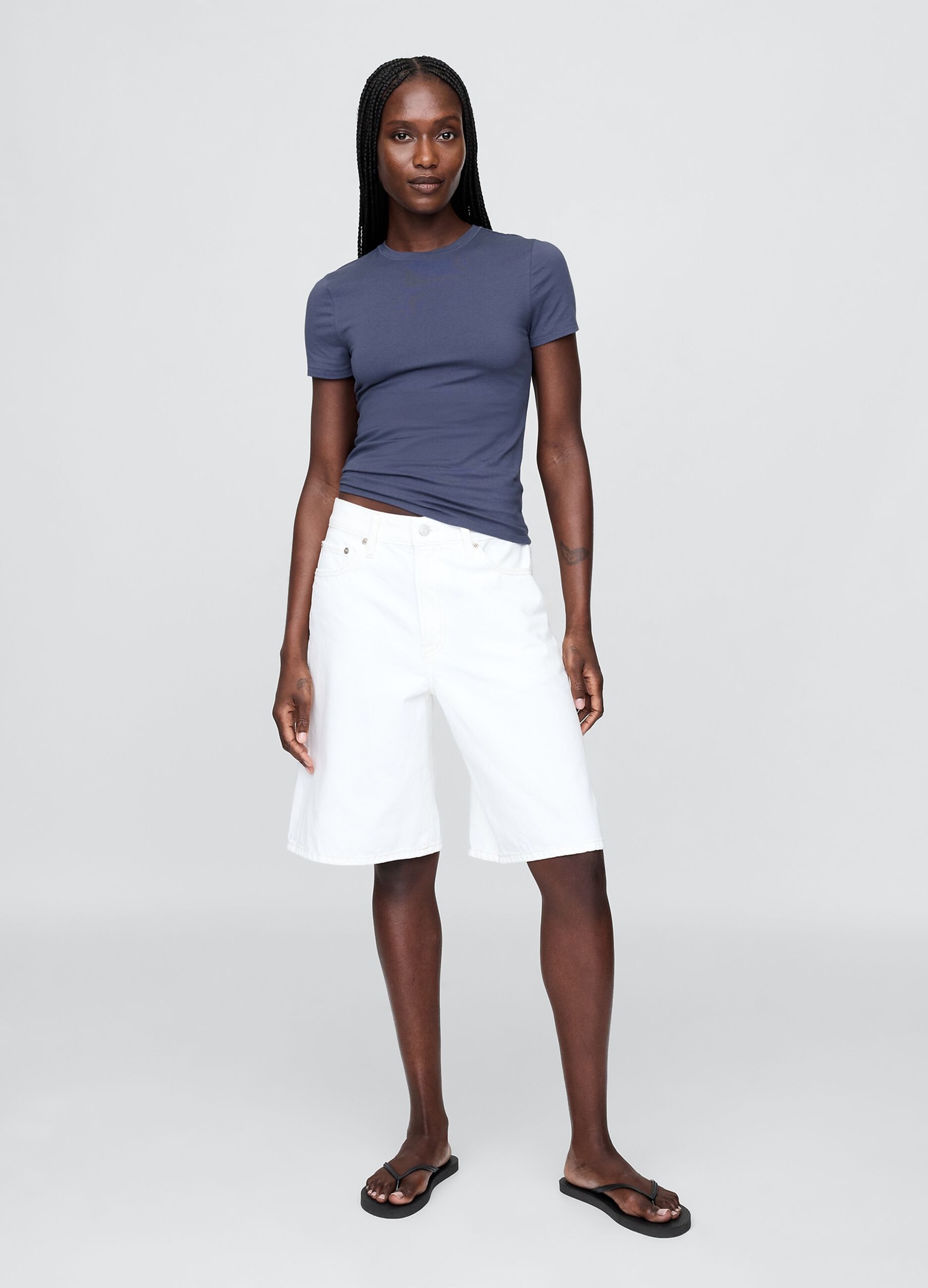 T-shirt blu elasticizzata a maniche corte_1