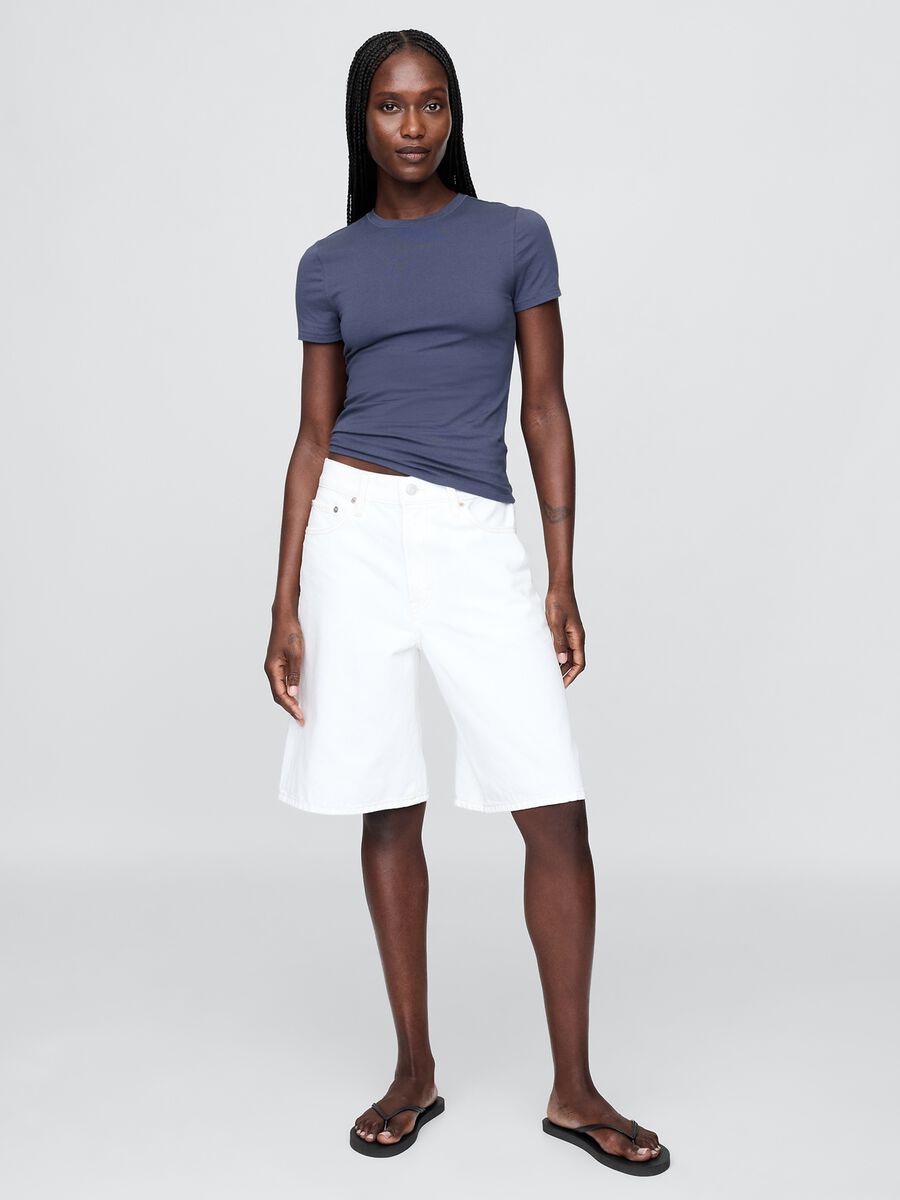 T-shirt blu elasticizzata a maniche corte Donna_1