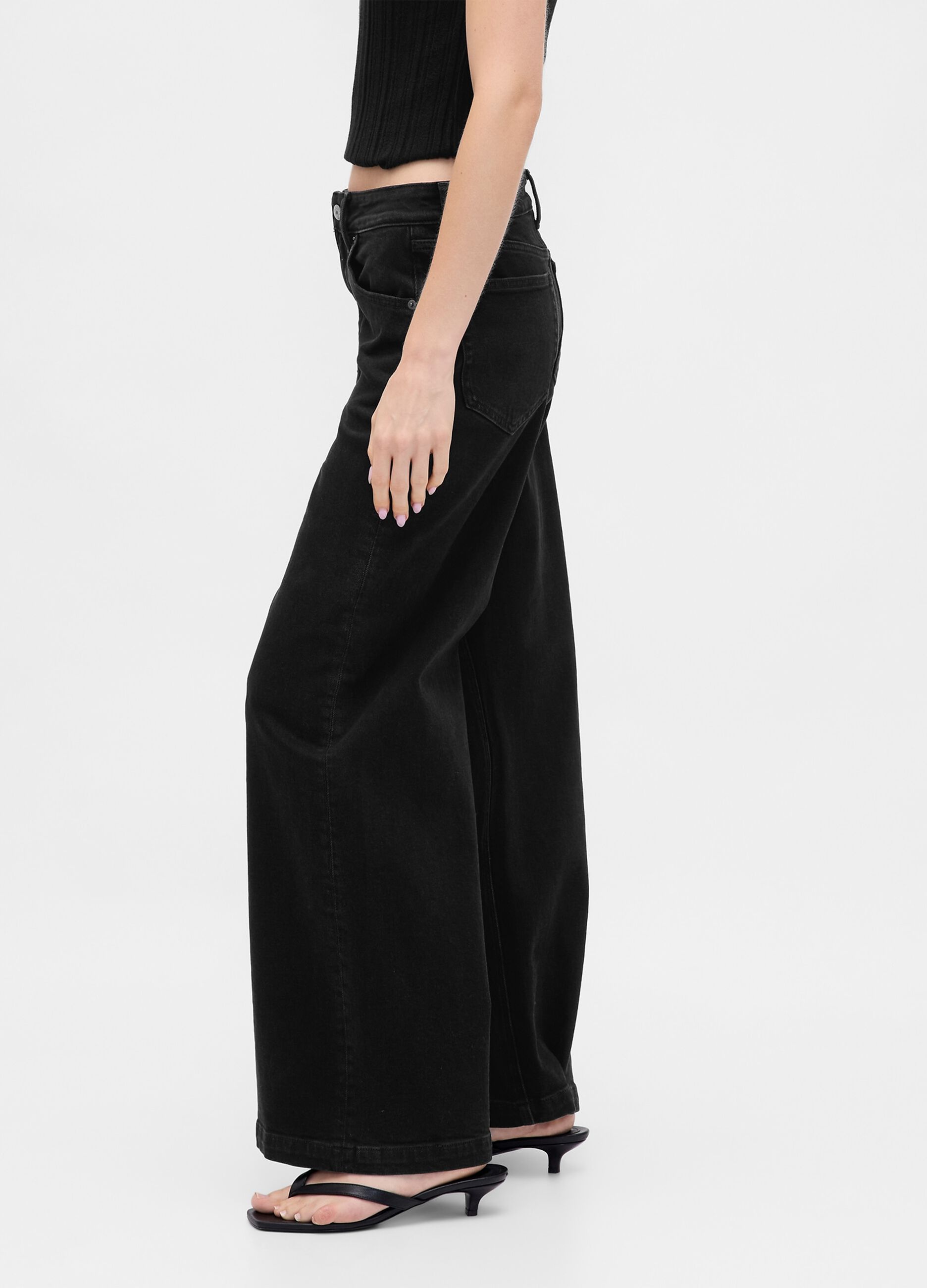 Pantaloni neri wide leg in cotone elasticizzato_3