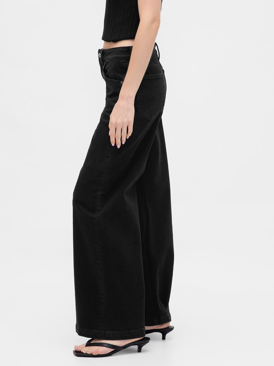 Pantaloni neri wide leg in cotone elasticizzato Donna_3