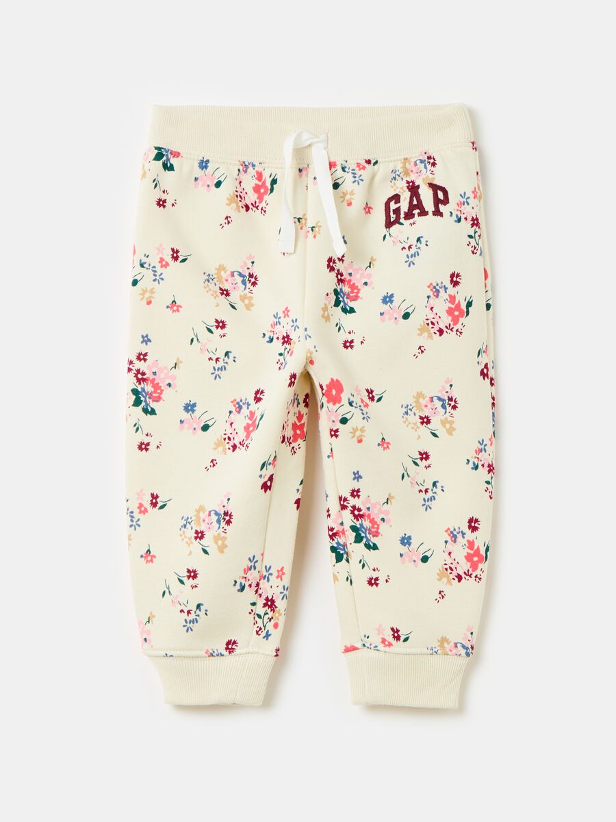 Joggers in floral fleece with logo embroidery Newborn Boy_0
