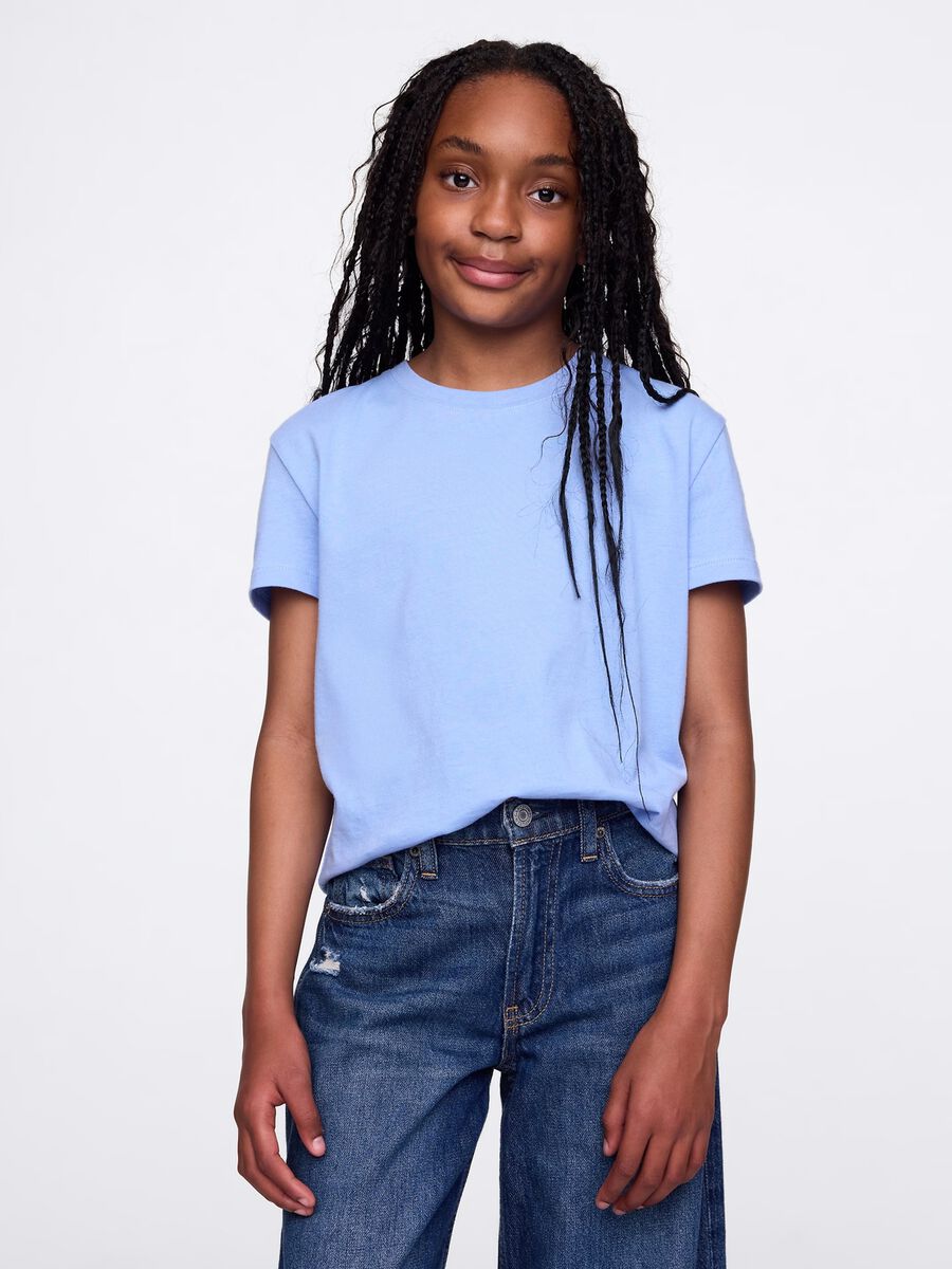 T-shirt a maniche corte in cotone azzurro Bambina_0