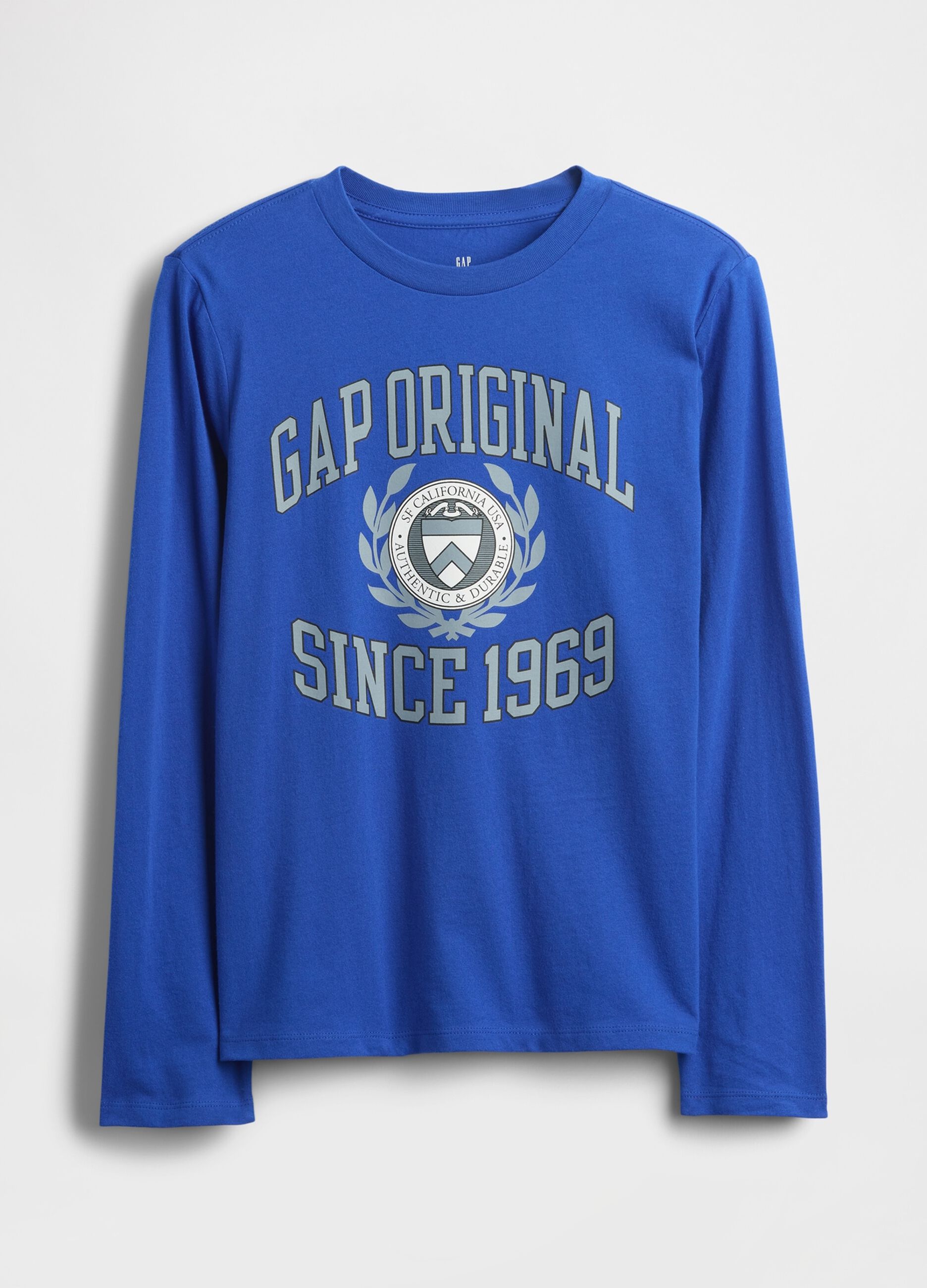 T-shirt blu a maniche lunghe in cotone