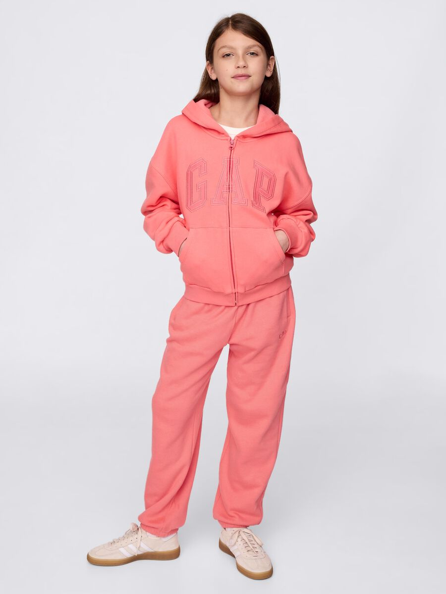 Felpa full zip rosa con logo Bambina_1