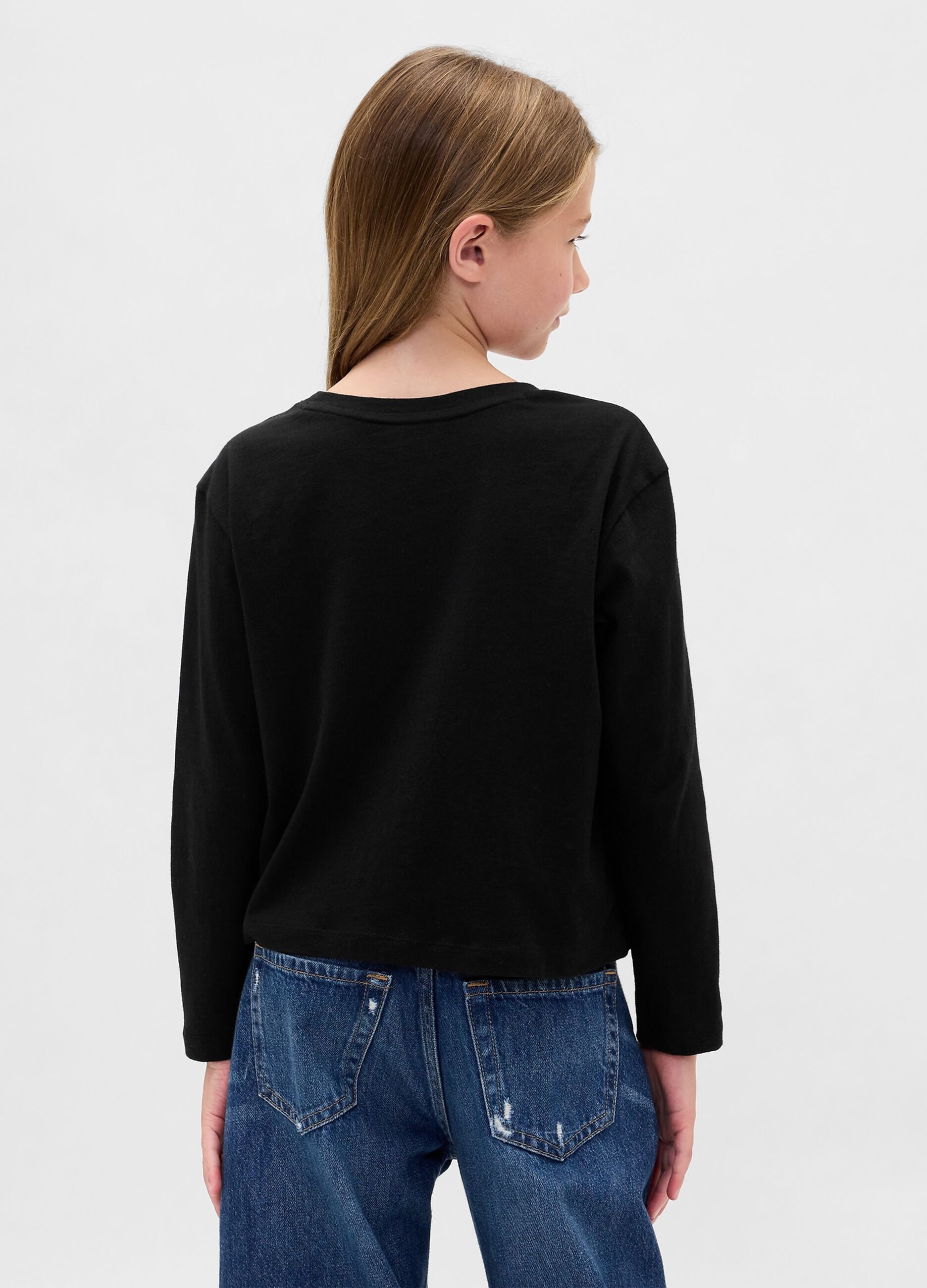 Long sleeve black cotton t-shirt