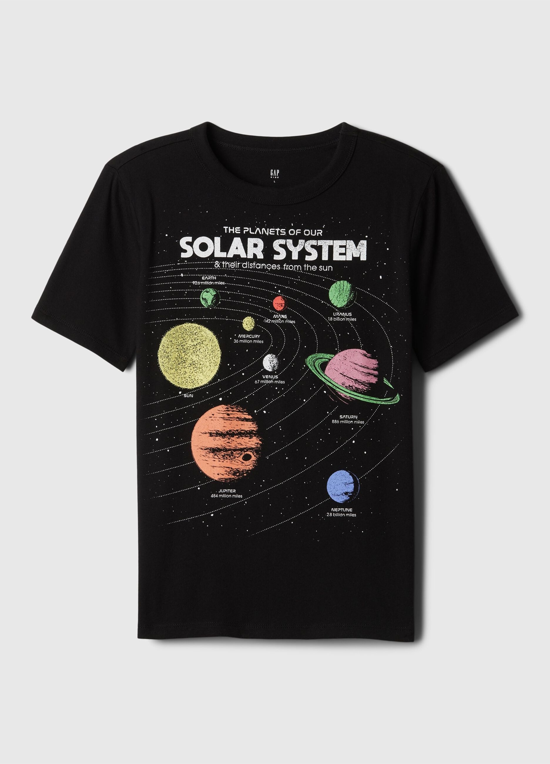 T-shirt in cotone con stampa sistema solare