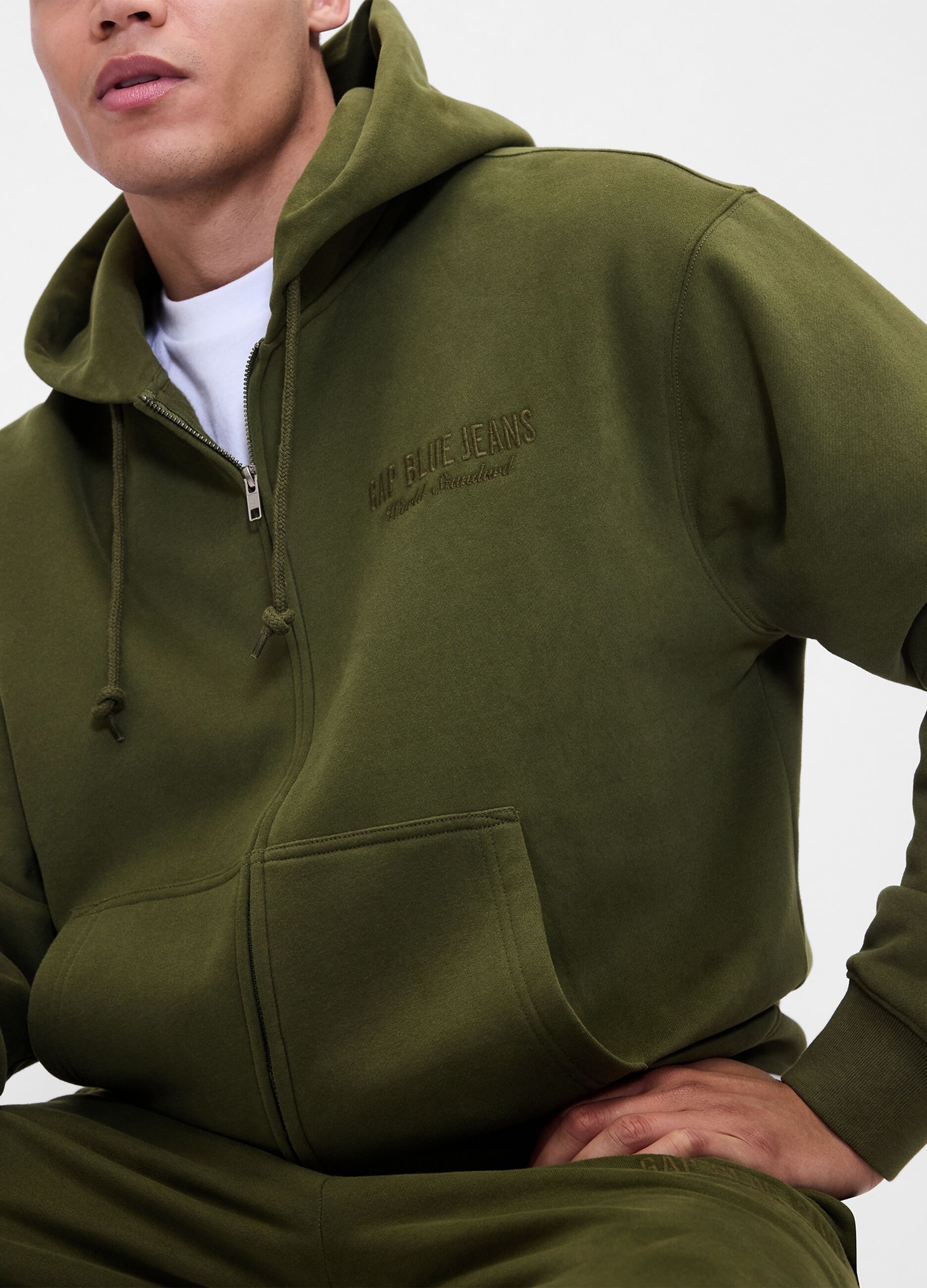 Felpa verde con cappuccio e zip intera_3