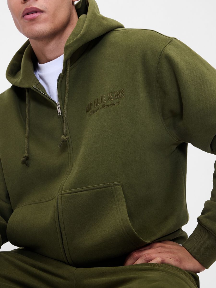 Felpa verde con cappuccio e zip intera Uomo_3