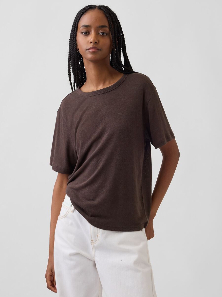 T-shirt a maniche corte in misto lino Donna_0