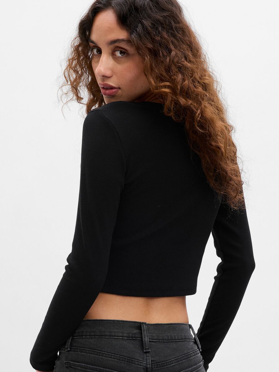 T-shirt cropped a maniche lunghe Donna_1