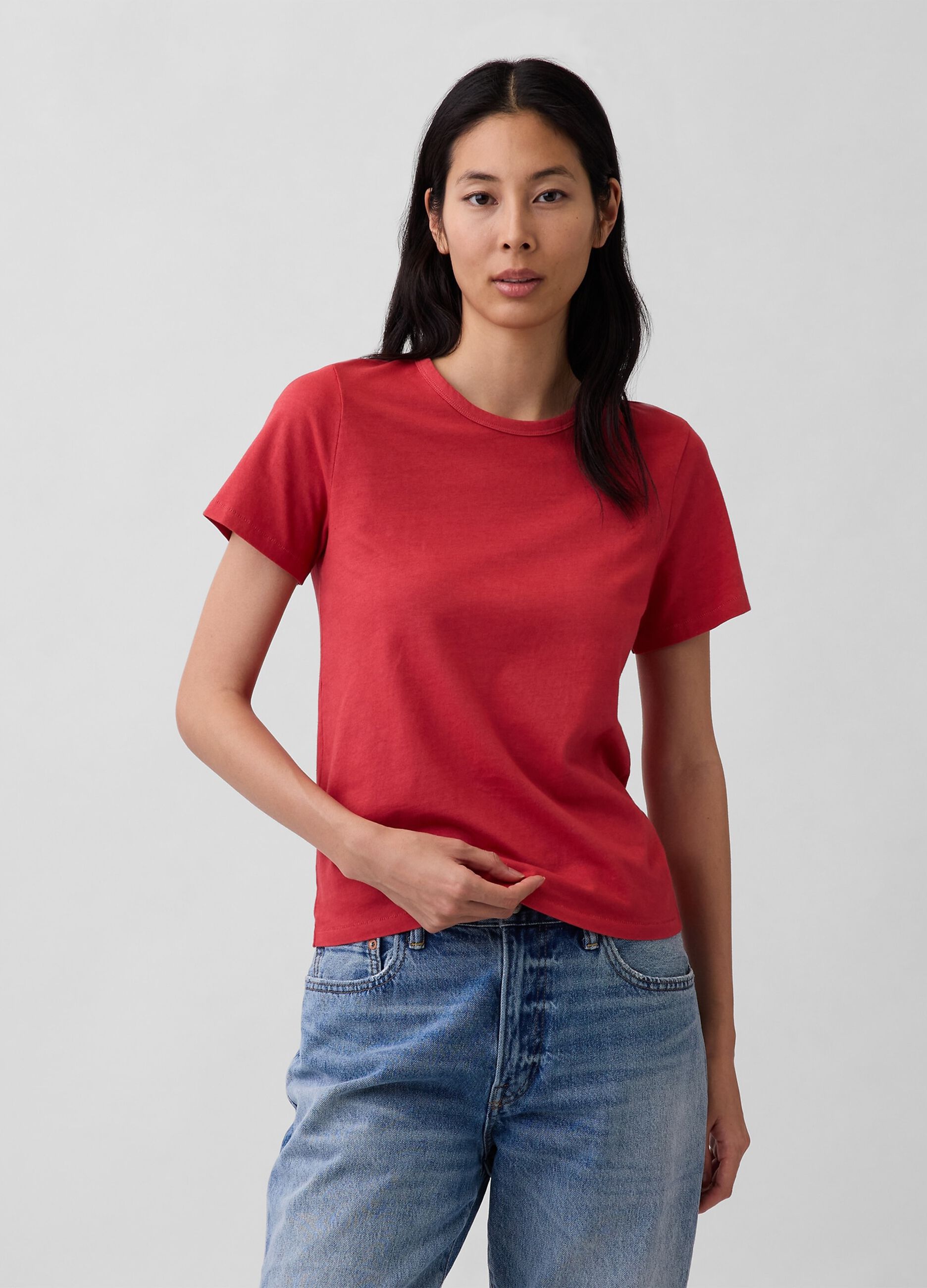 T-shirt girocollo in puro cotone rossa regular fit
