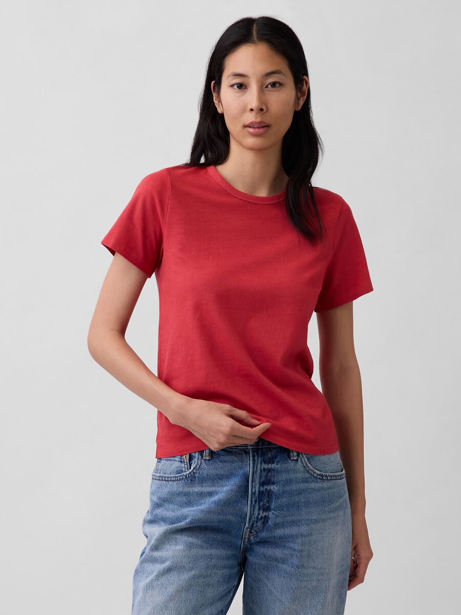 T-shirt girocollo in puro cotone rossa regular fit Donna_0