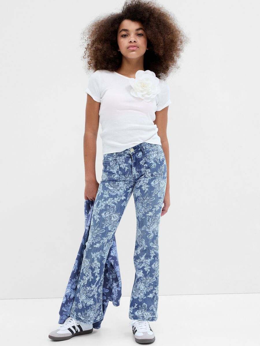 Jeans flare fit con stampa floreale LoveShackFancy Bambina_0