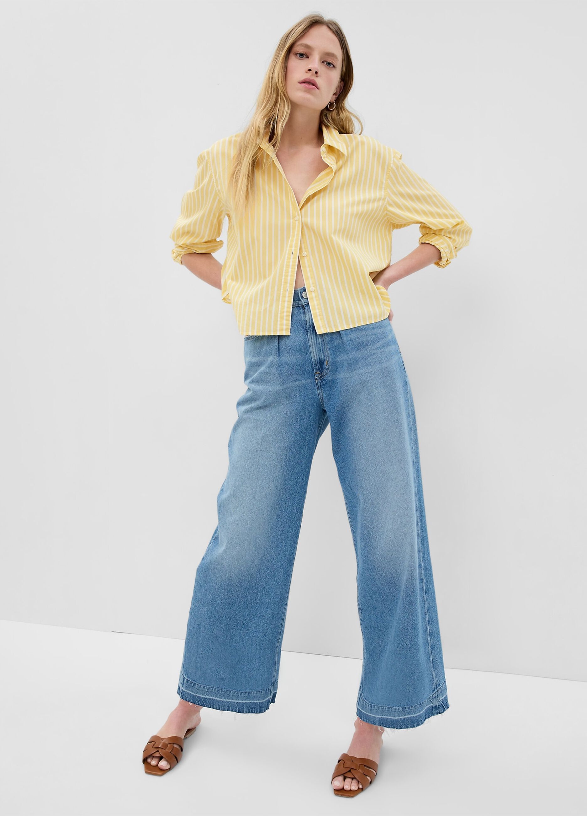 Cropped striped shirt in poplin