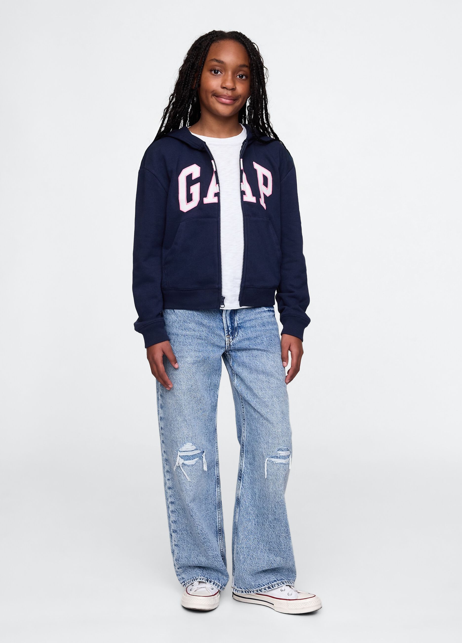 Girl's regular fit hoodie in blue cotton blend