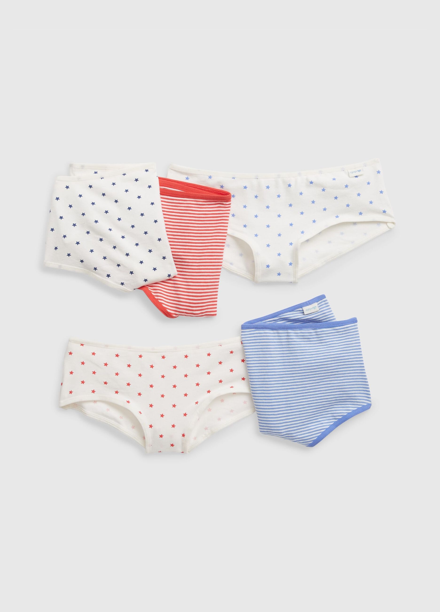 Five-pair pack briefs with assorted patterns