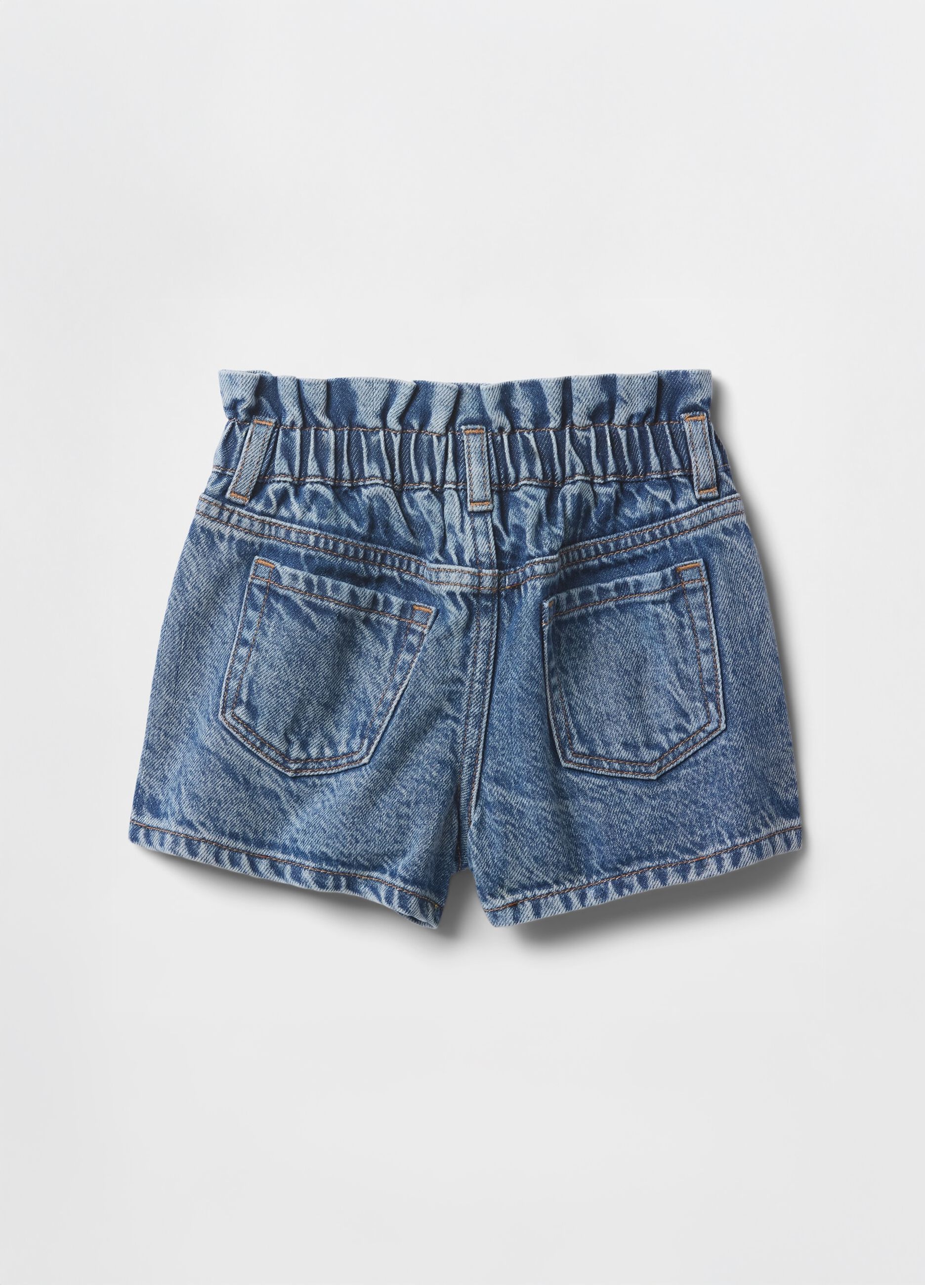 Shorts in denim con dettagli a pieghe per bambina_2