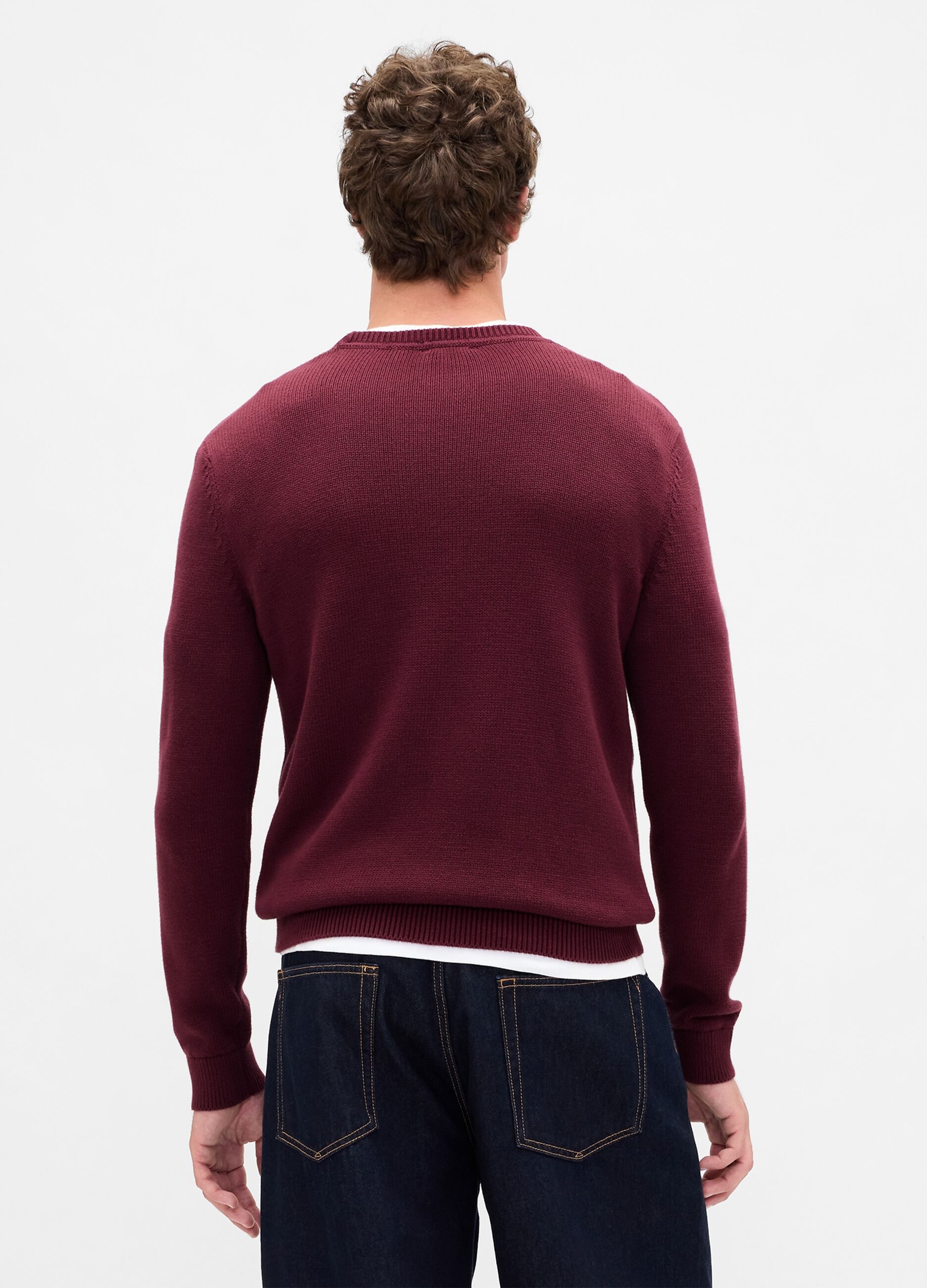 Maglione girocollo bordeaux in puro cotone