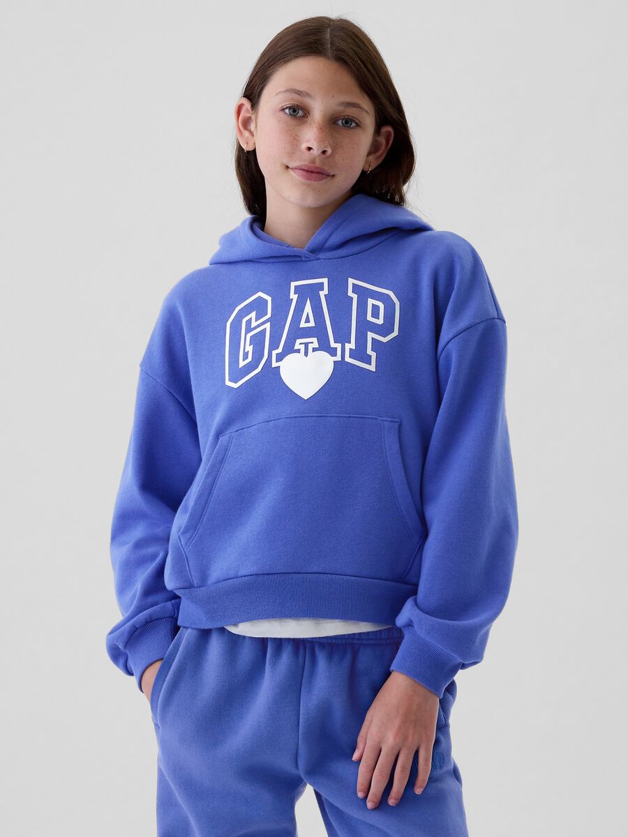Felpa crop stampa logo e cuore in foil Bambina_0
