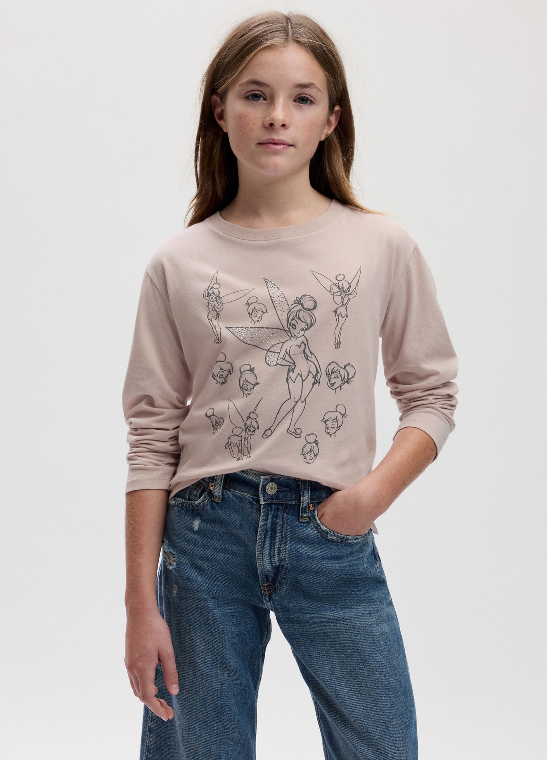 Long-sleeved T-shirt with Disney print and diamantés