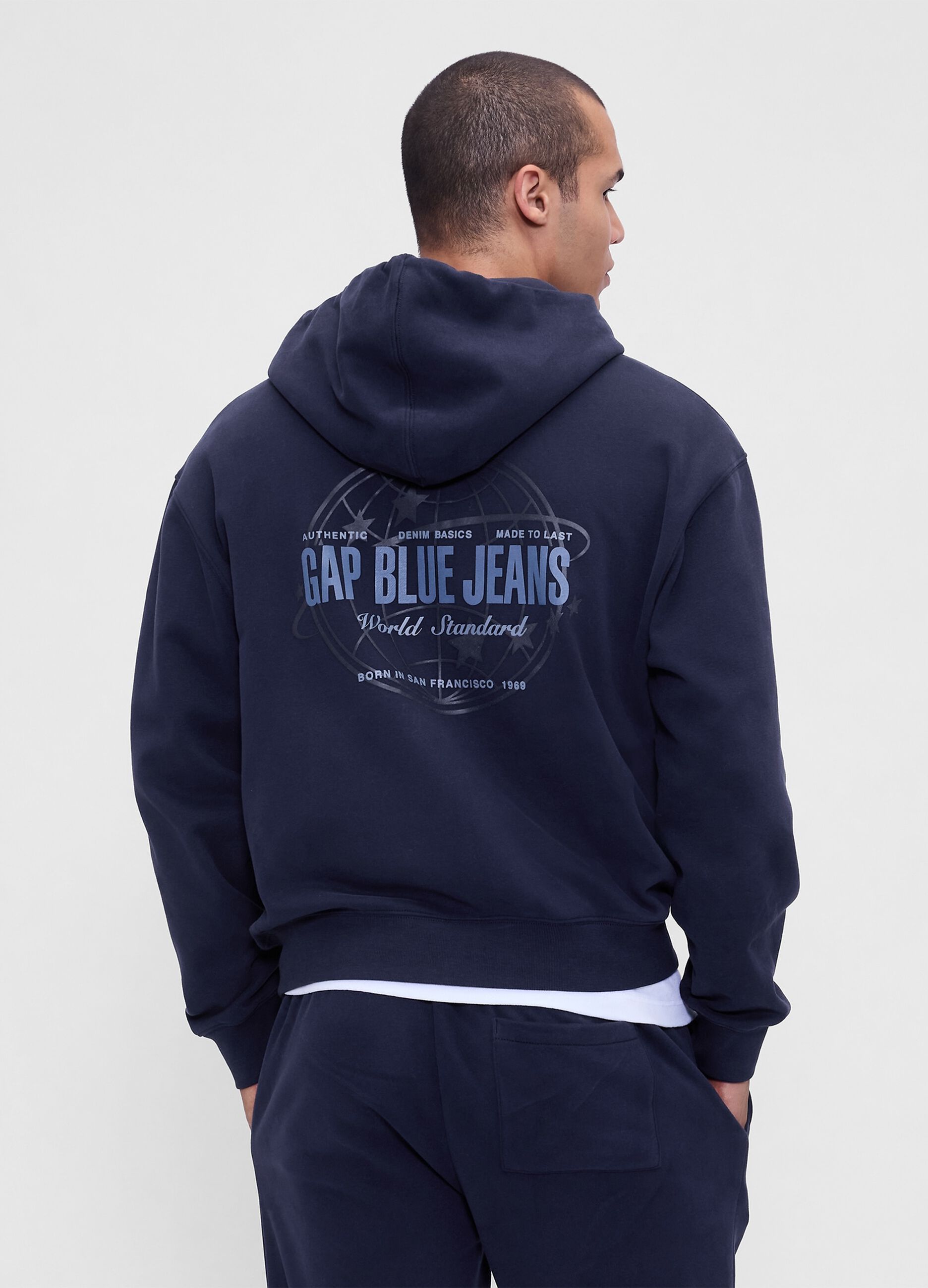 Felpa blu con cappuccio e zip_1