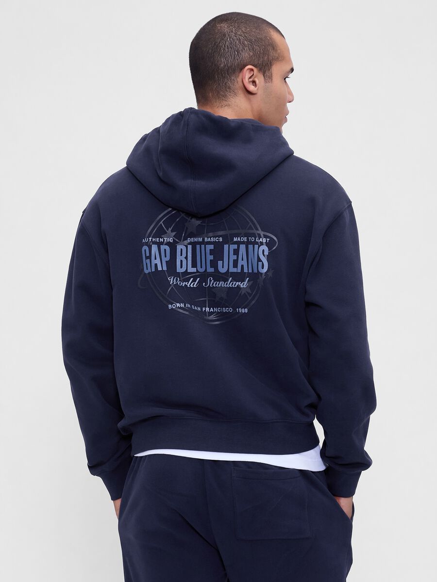 Felpa blu con cappuccio e zip Uomo_1