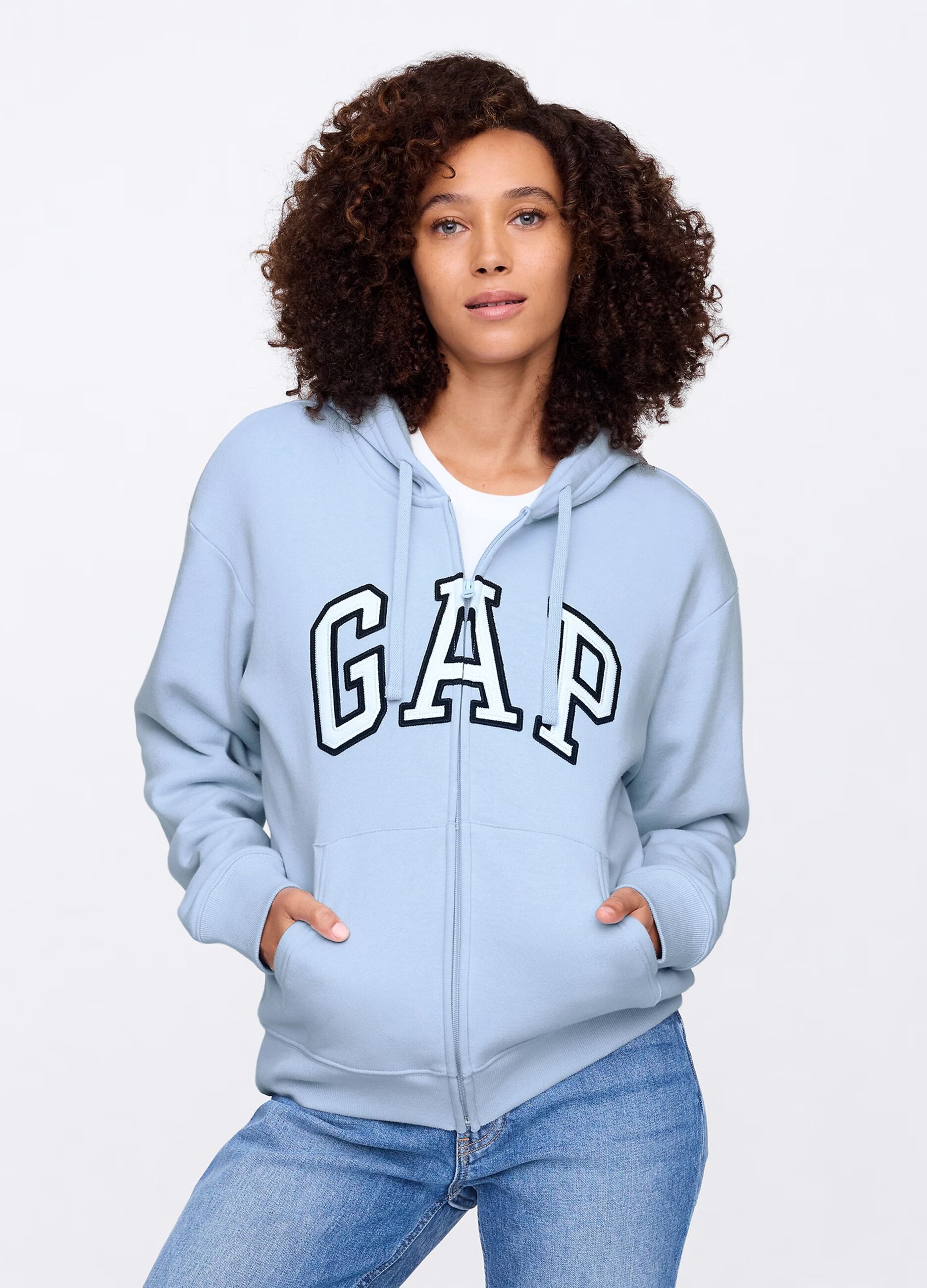 Full-zip con cappuccio azzurra con logo