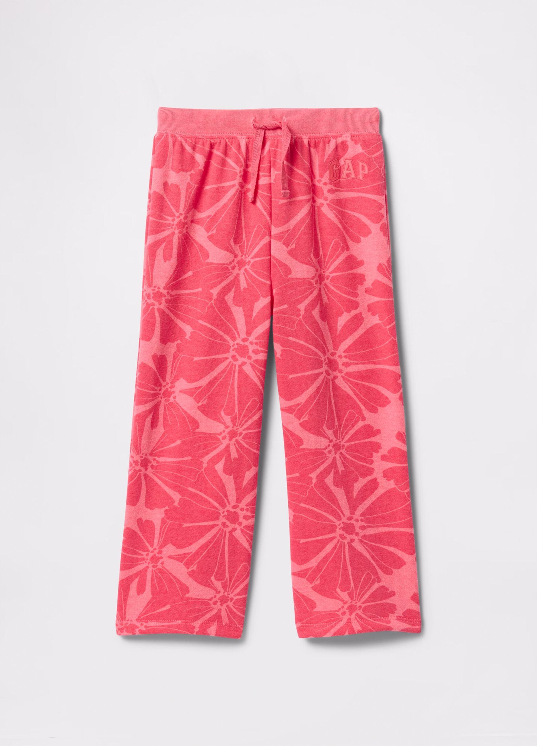 Joggers rosa a gamba larga con stampa fiori e ricamo logo