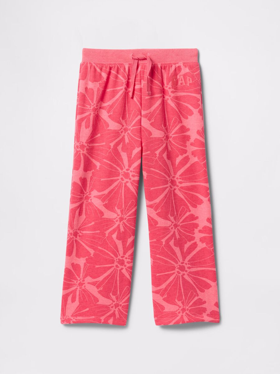 Joggers rosa a gamba larga con stampa fiori e ricamo logo Bimba_0