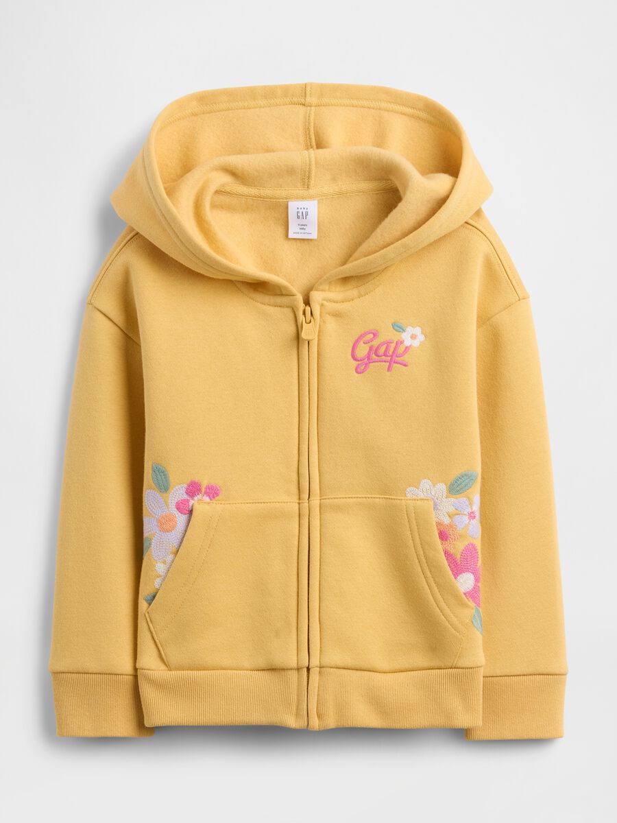 Felpa gialla con cappuccio e zip intera Bimba_0