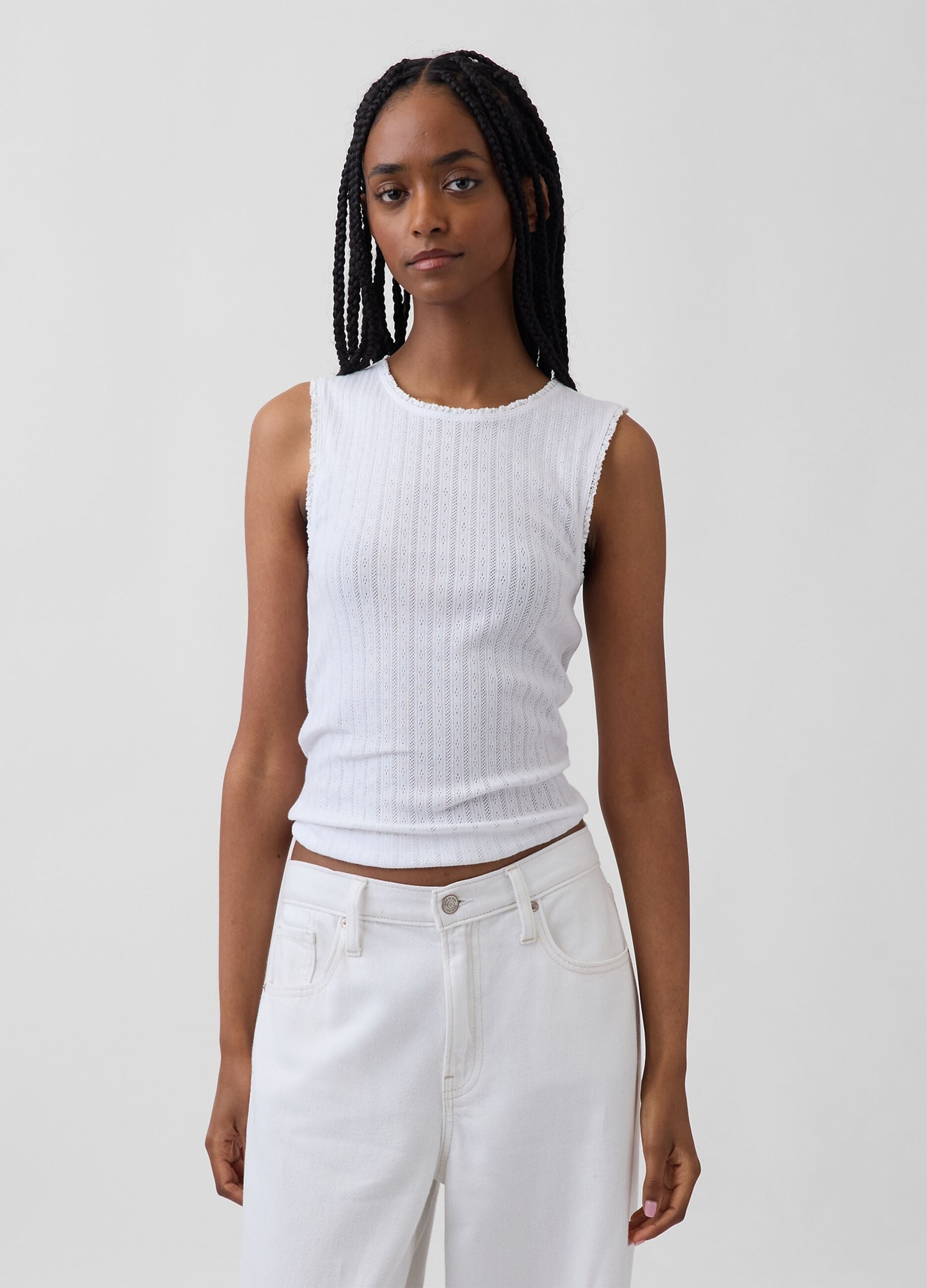 Tank top in misto cotone a costine