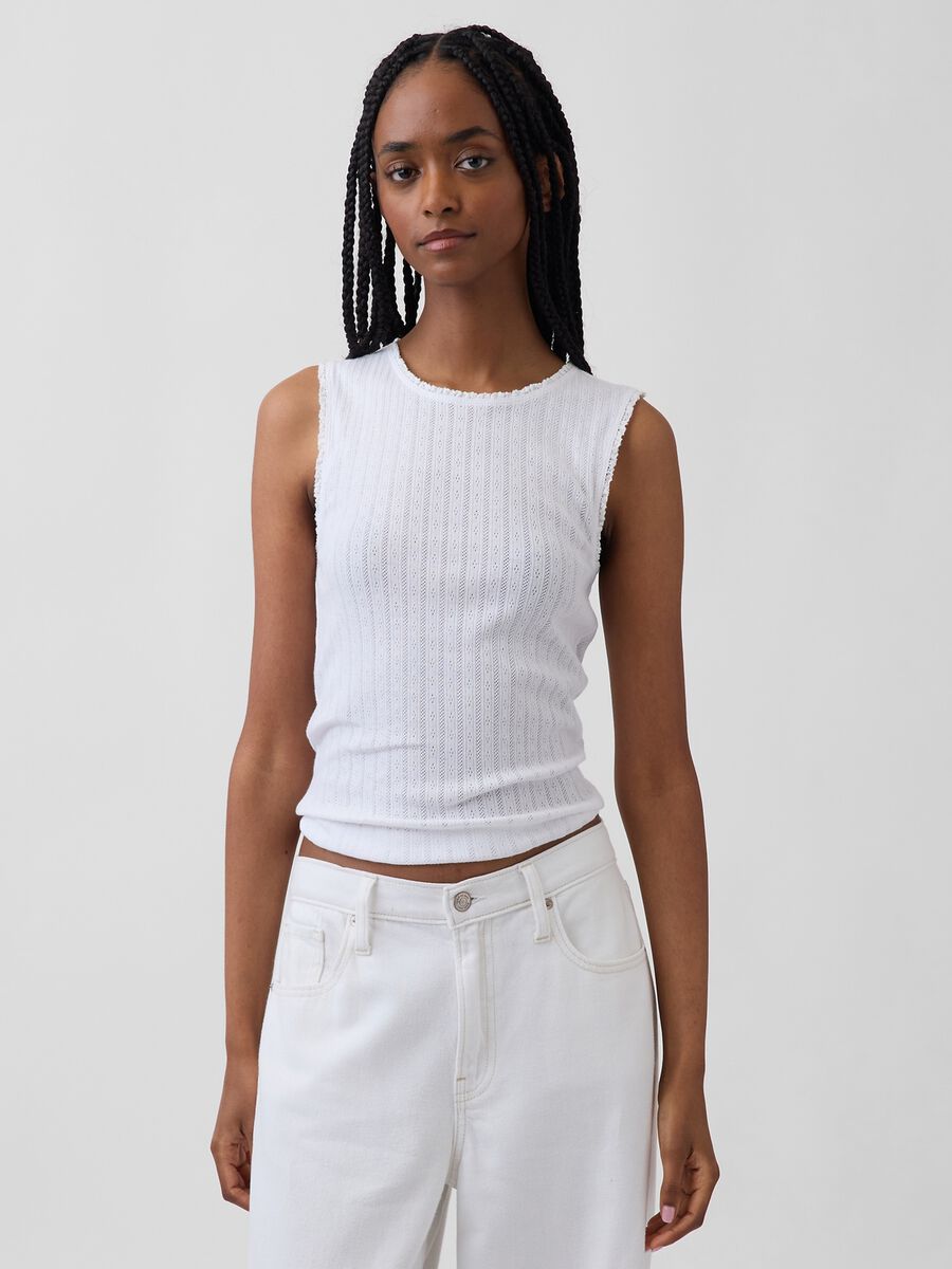 Tank top in misto cotone a costine Donna_0