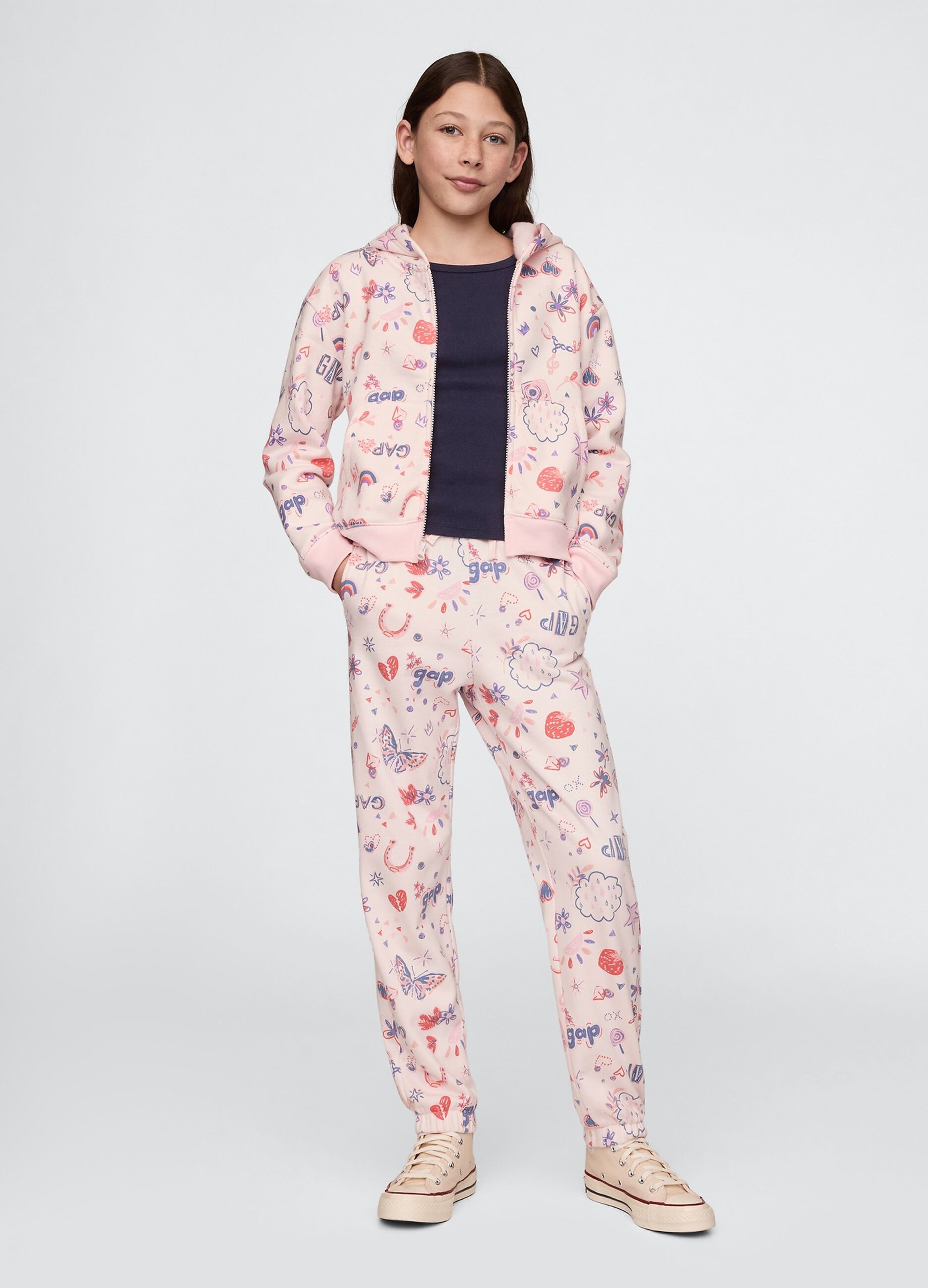 Joggers rosa con coulisse e stampa all-over