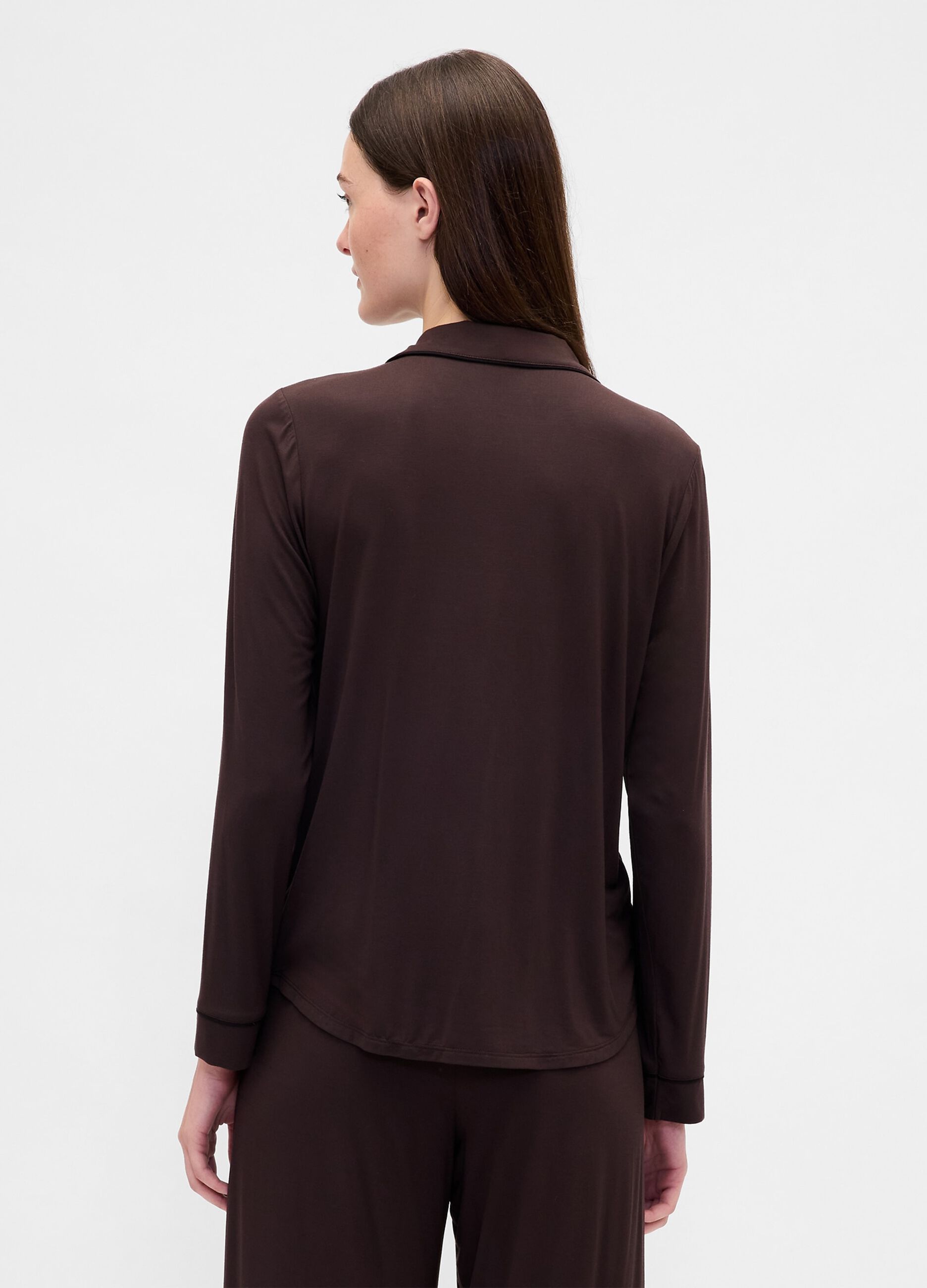 Top pigiama a manica lunga con piping a contrasto