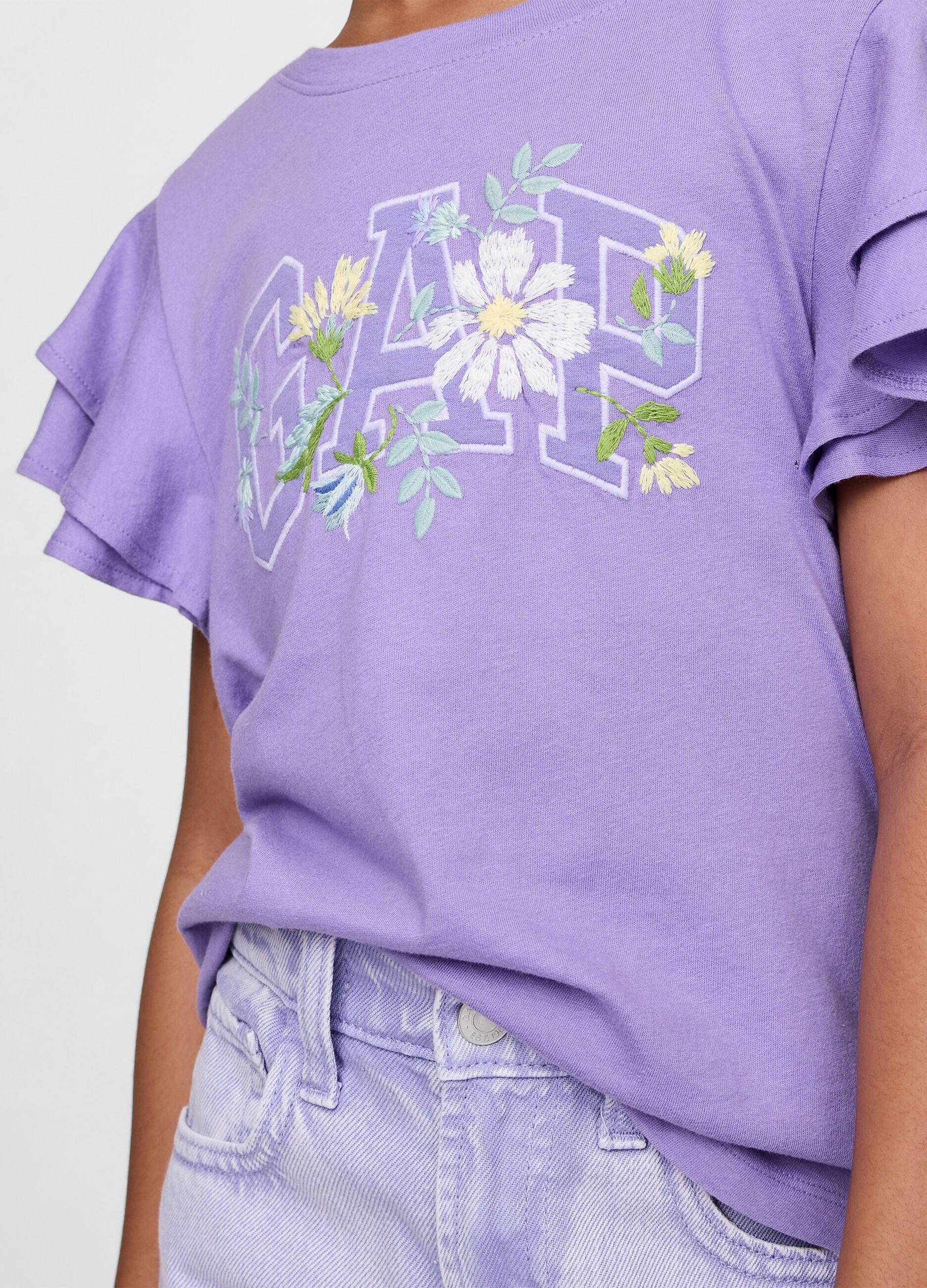 T-shirt viola a maniche corte con volant e logo GAP_2