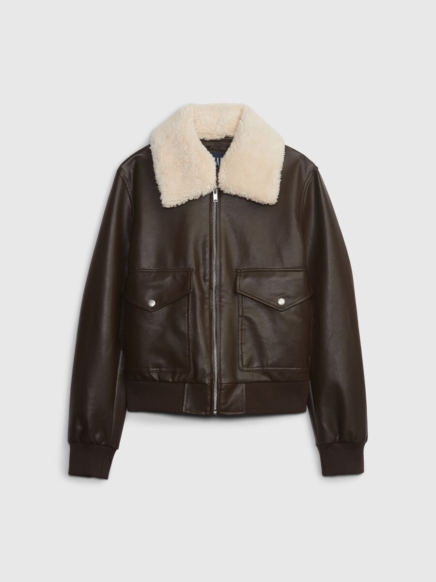 Glossy-effect bomber jacket with sherpa collar Woman_5