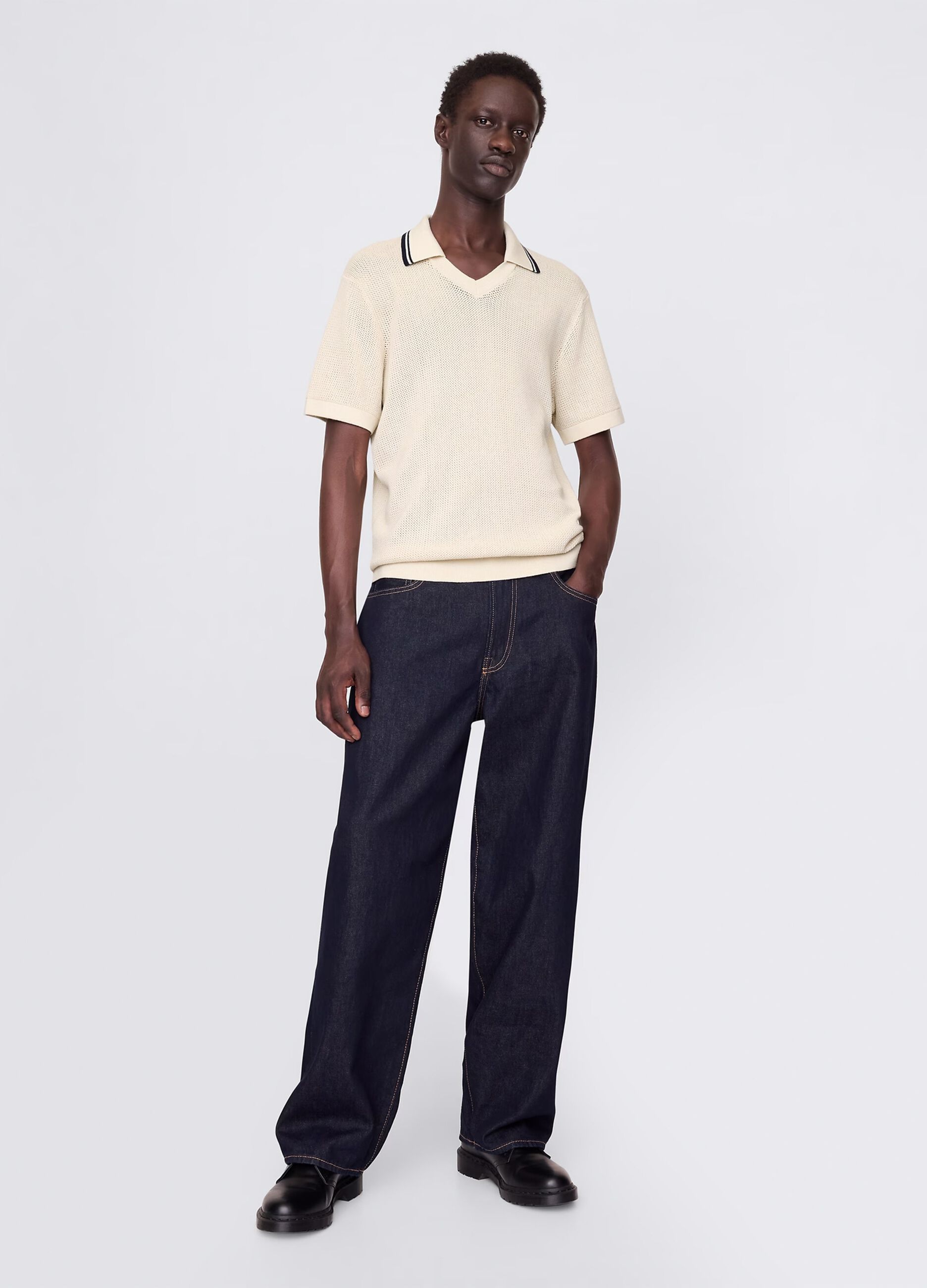 Polo traforata in cotone beige _1