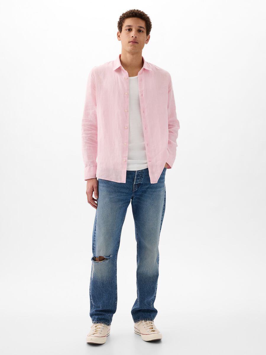 Camicia regular fit in lino Uomo_1