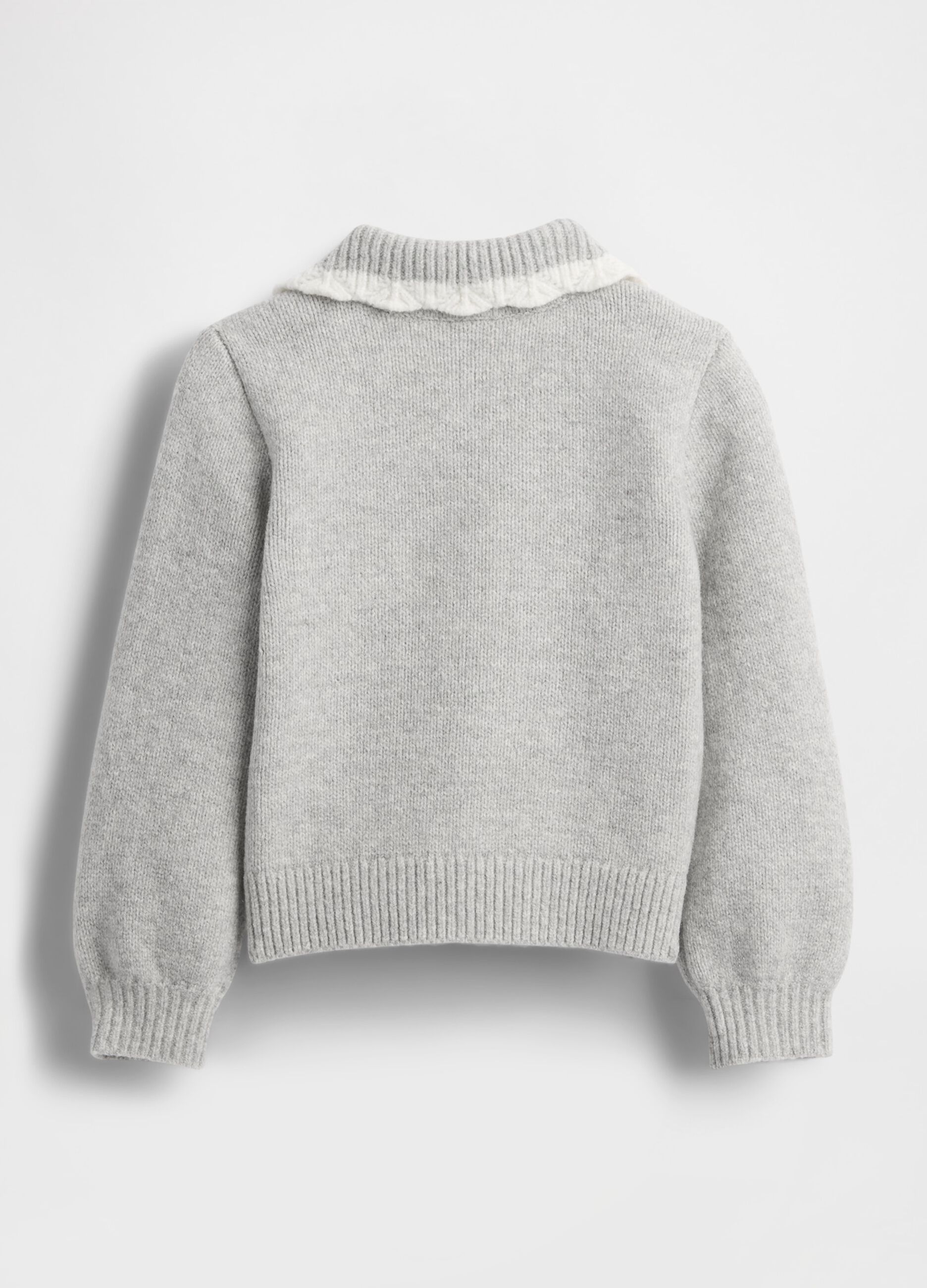 Maglione grigio per bambina con collo a pizzo