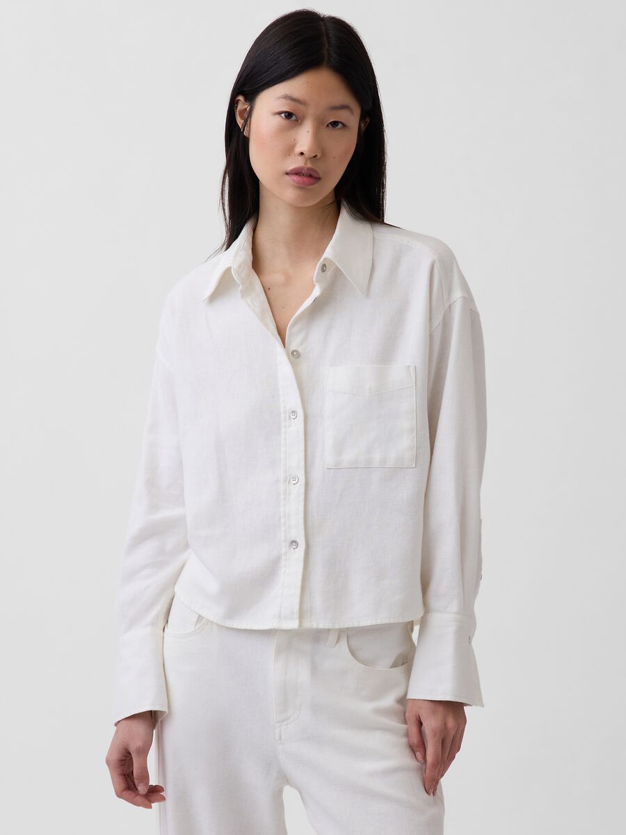 Camicia in puro cotone con tasca applicata Donna_0