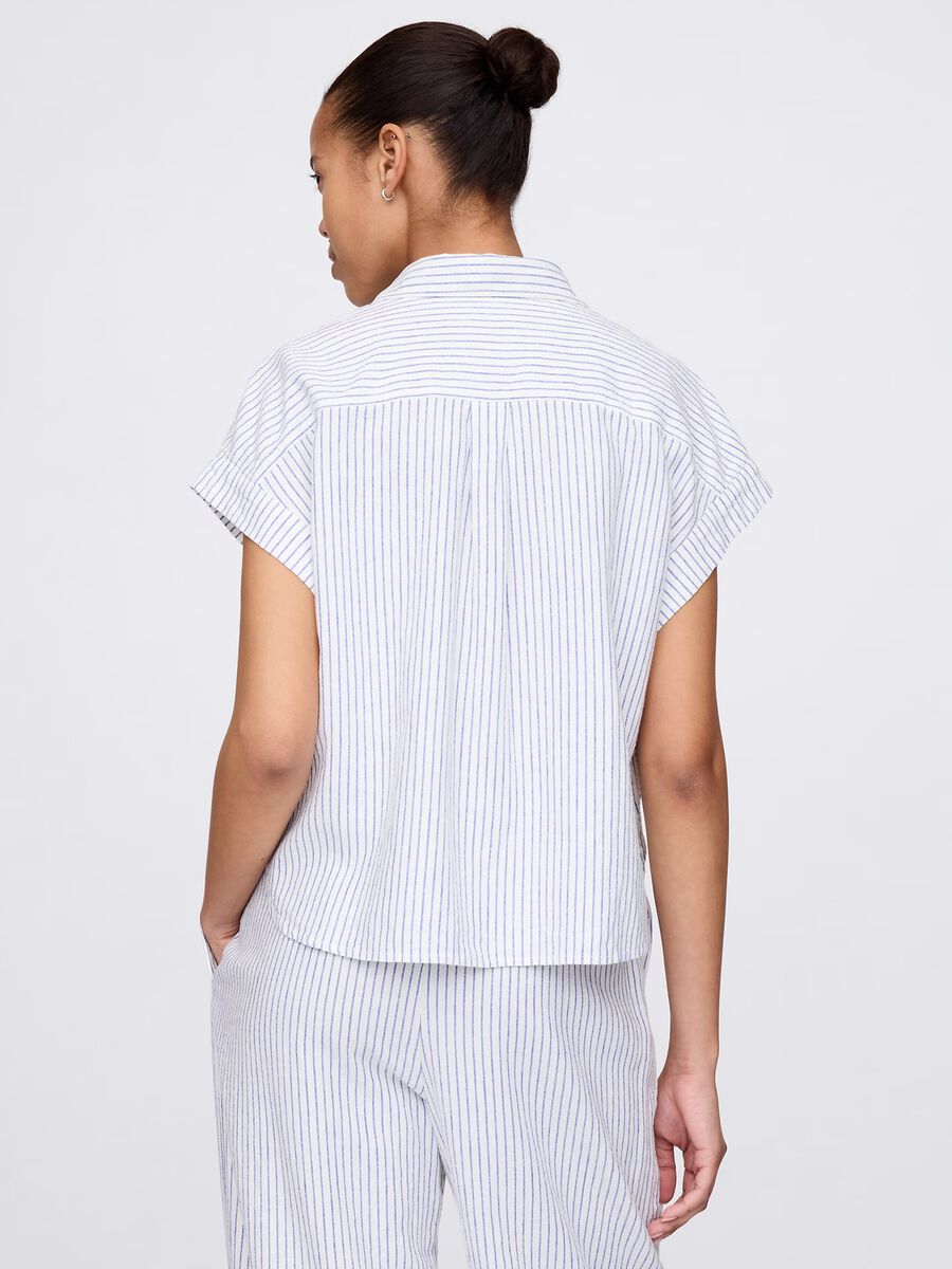 Camicia a righe bianche e azzurre in lino e viscosa Donna_2