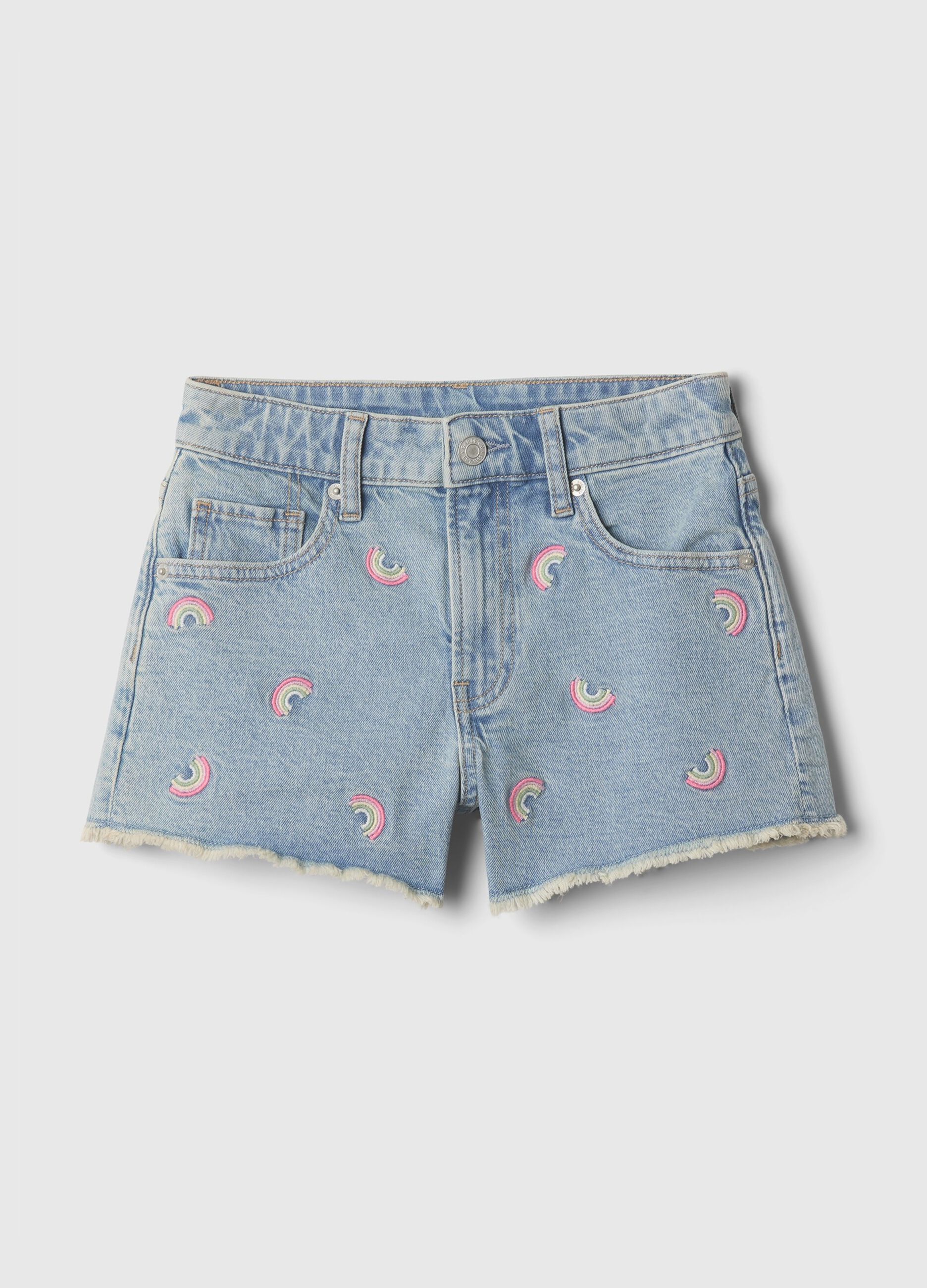 Shorts in denim con ricamo arcobaleno_3