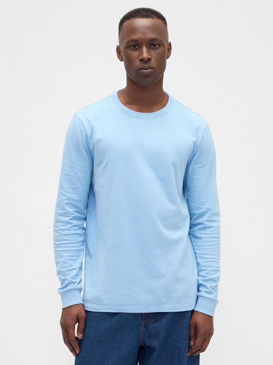 Maglia azzurra a maniche lunghe in cotone Uomo_1