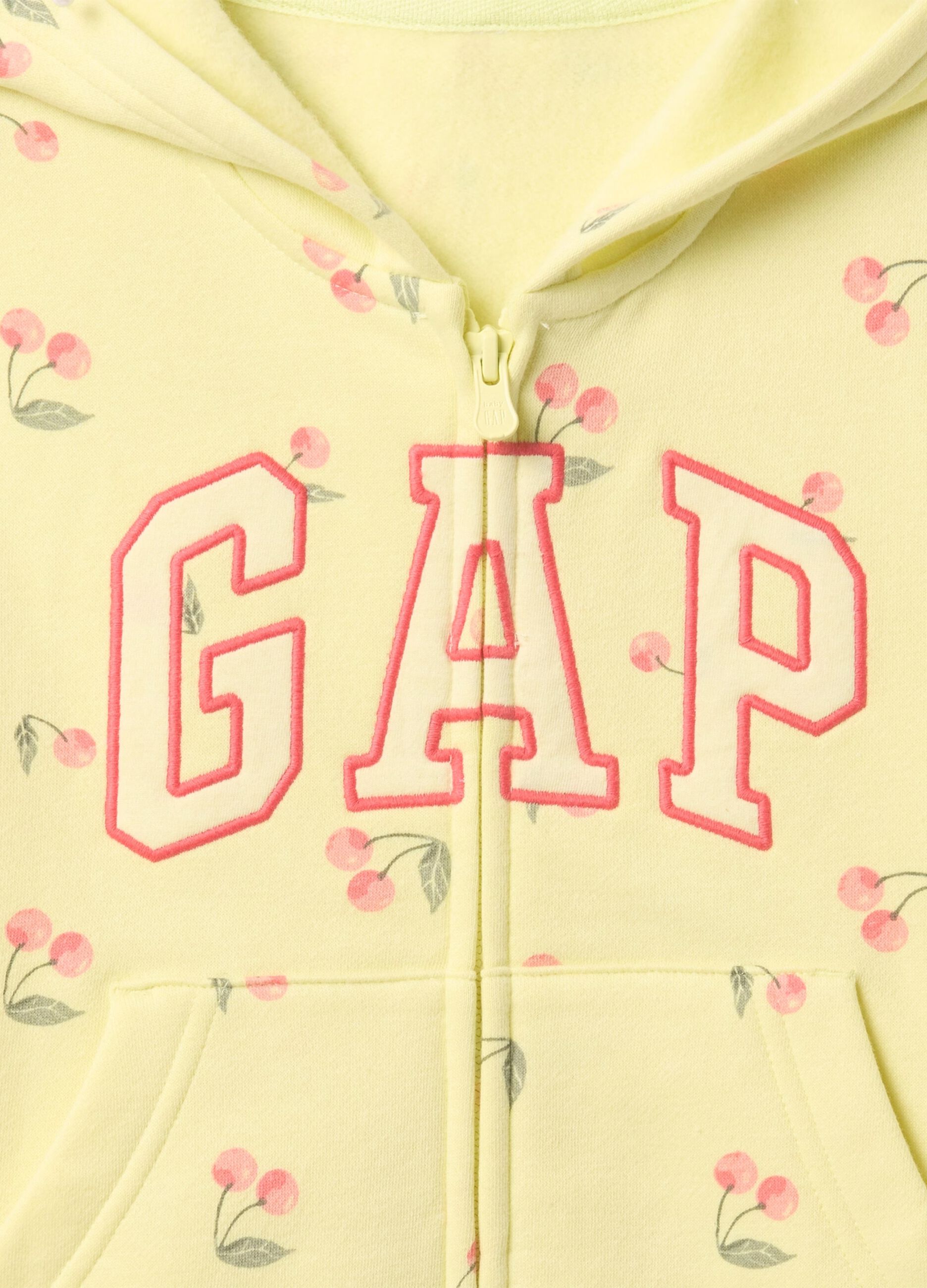 Full-zip gialla con cappuccio stampa ciliegie e ricamo logo_2